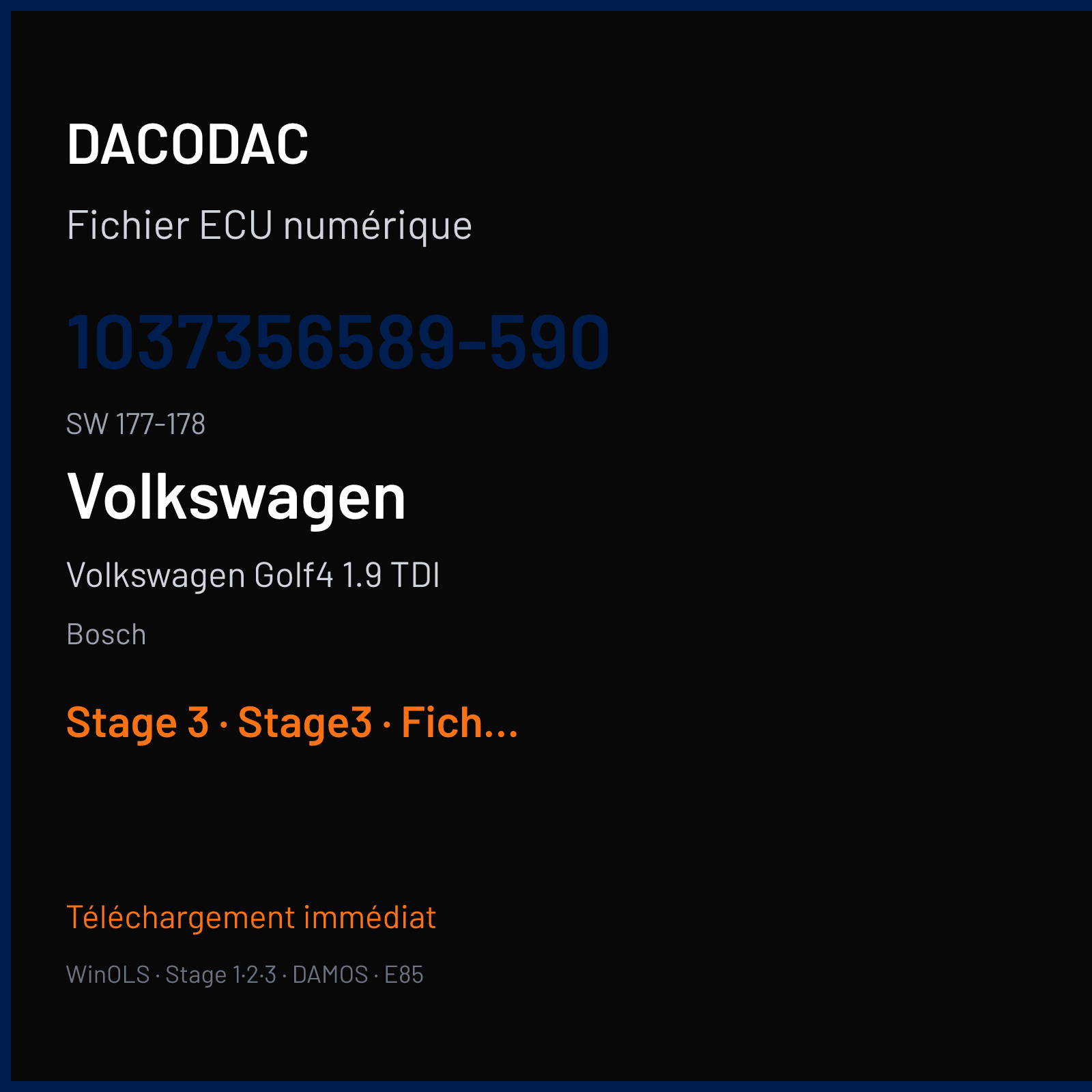 Volkswagen Golf4 1.9 TDI (1998) — Bosch — 1037356589-590 · 177-178 — Stage 3