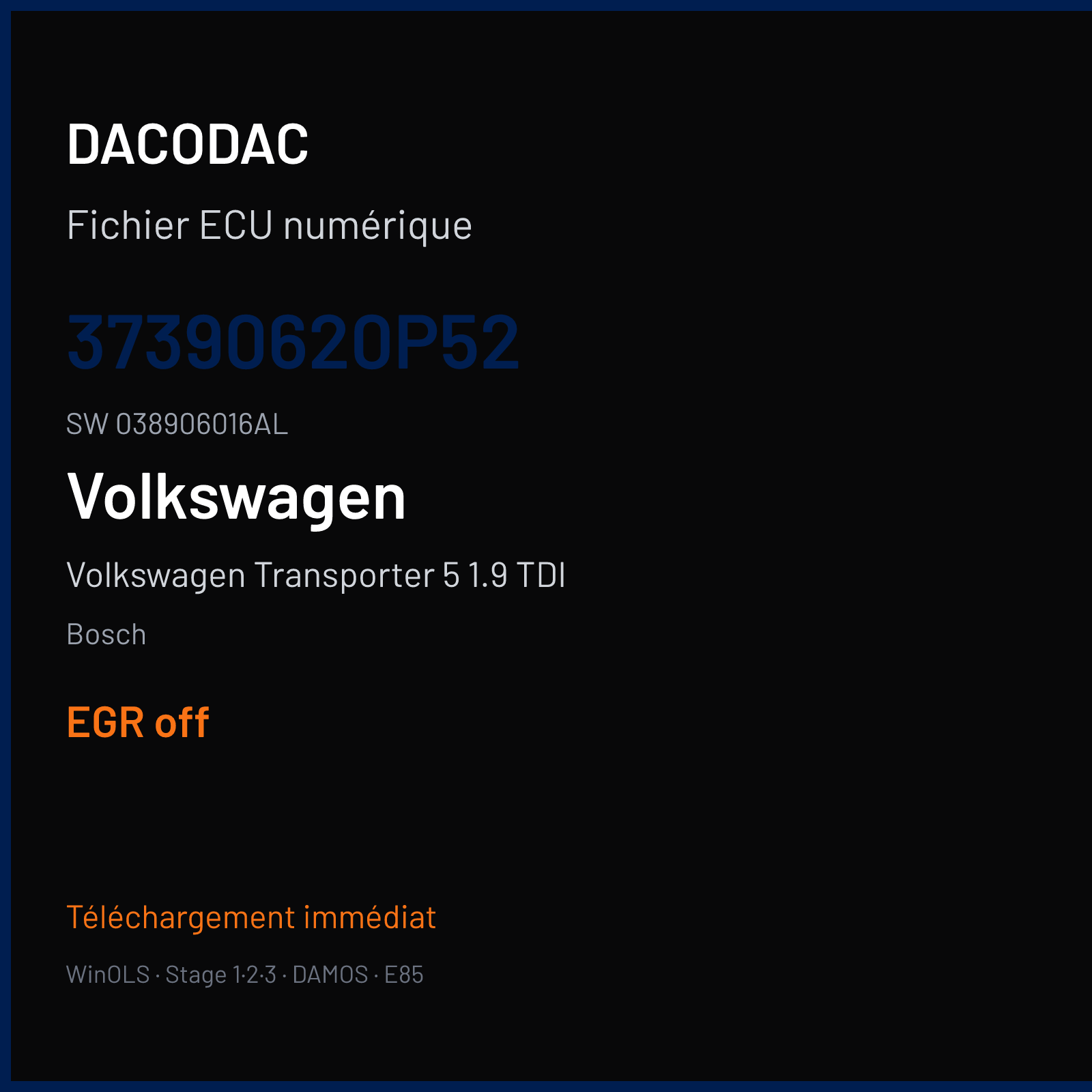 Volkswagen Transporter 5 1.9 TDI 84 ch — Bosch — 37390620P52 · 038906016AL · 390620 — EGR off