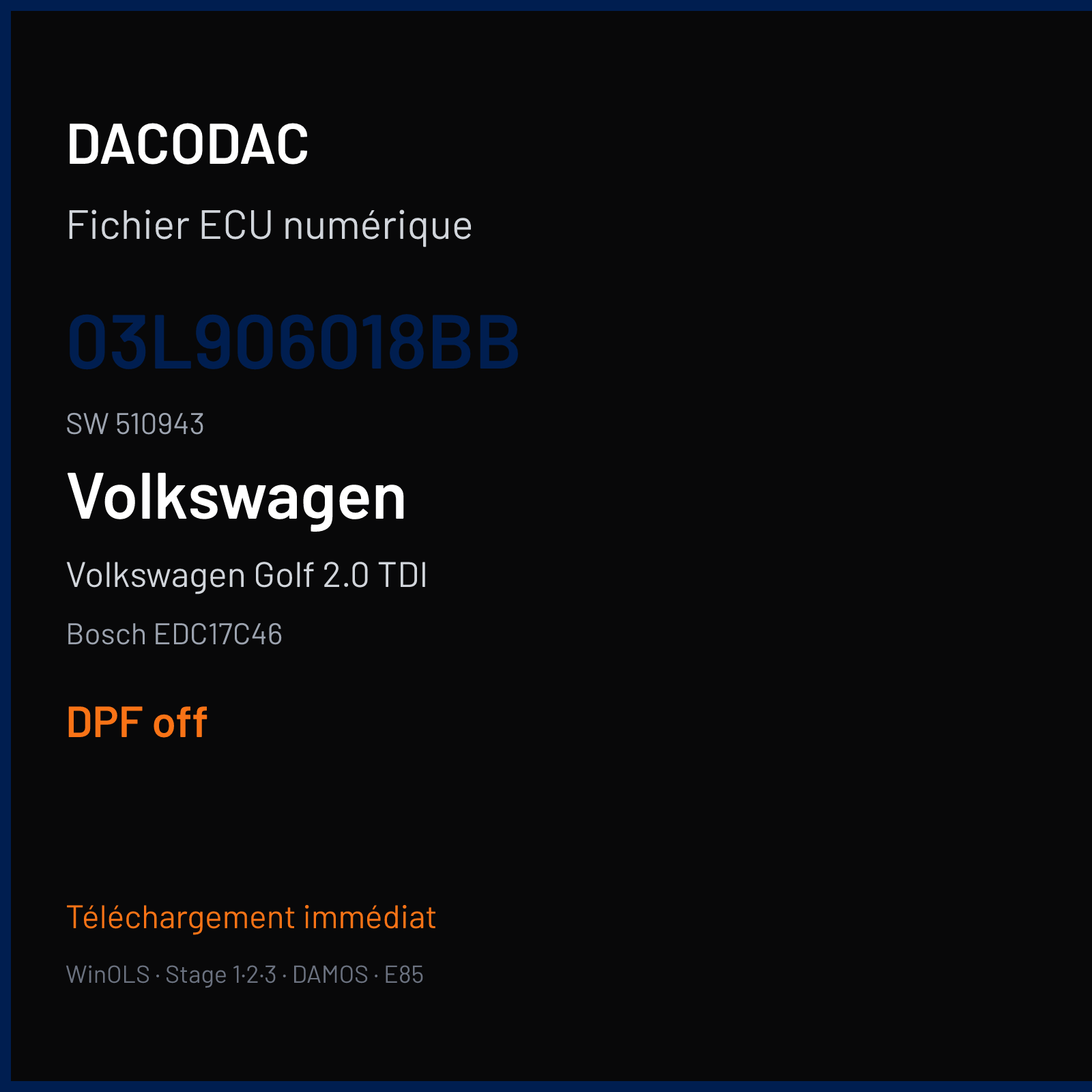 Volkswagen Golf 2.0 TDI (2010) — Bosch EDC17C46 — 03L906018BB · 510943 — DPF off