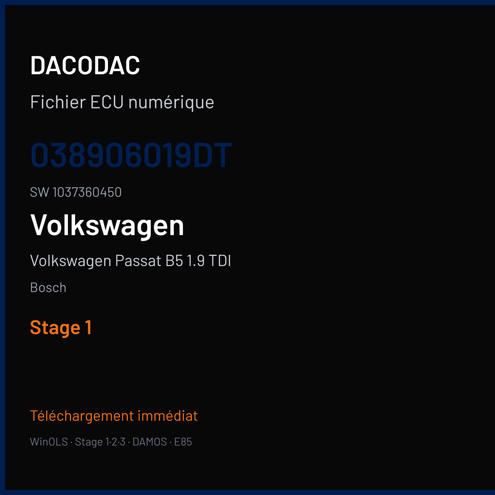 Volkswagen Passat B5 1.9 TDI (2005) — Bosch — 038906019DT · 1037360450 — Stage 1