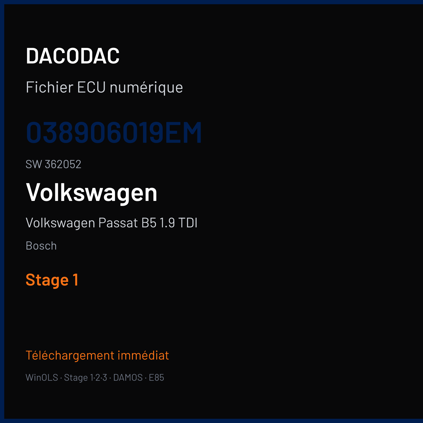 Volkswagen Passat B5 1.9 TDI (2001) — Bosch — 038906019EM · 362052 — Stage 1