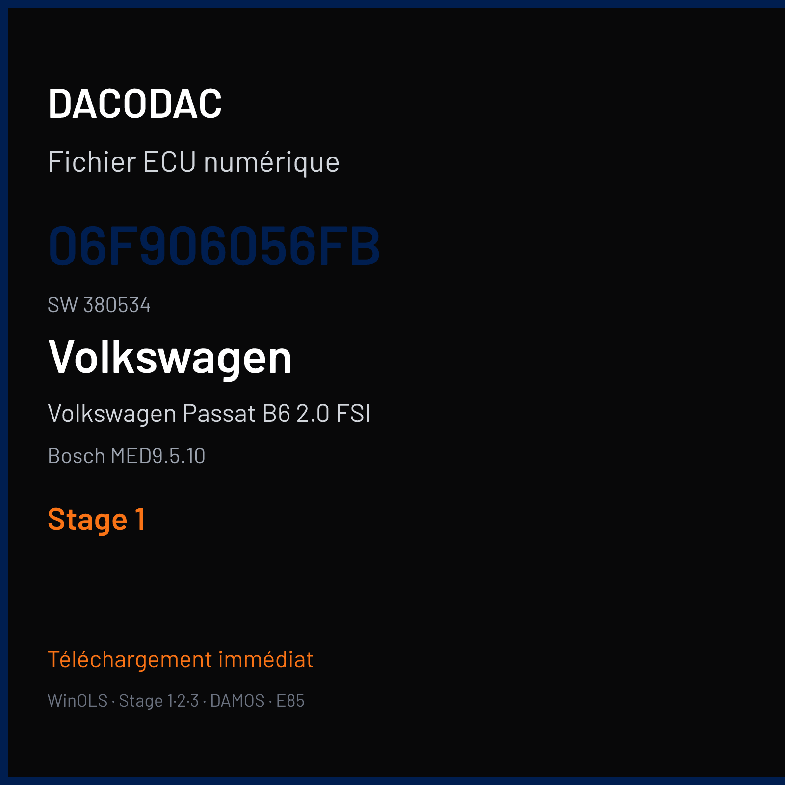 Volkswagen Passat B6 2.0 FSI (2006) — Bosch MED9.5.10 — 06F906056FB · 380534 — Stage 1