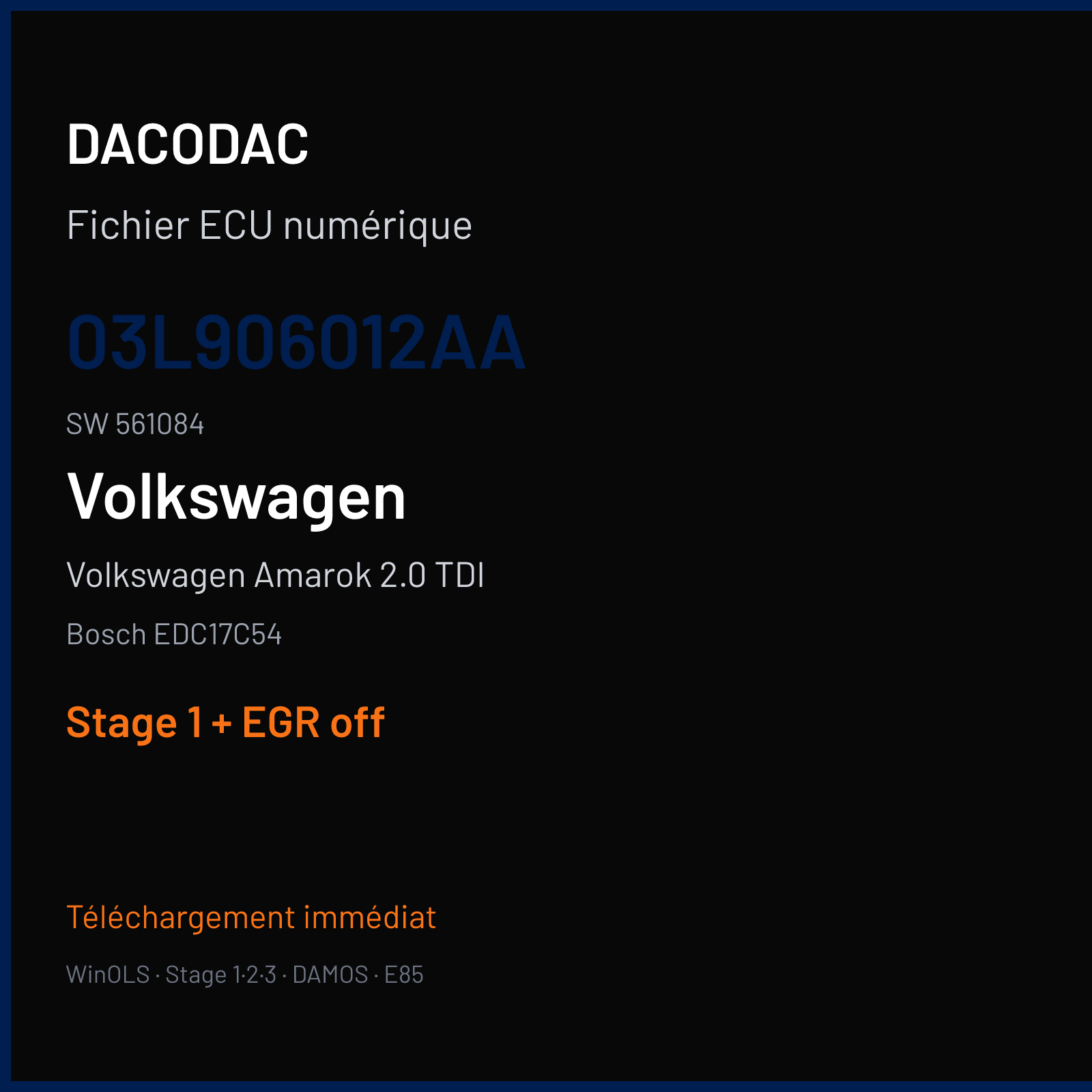 Volkswagen Amarok 2.0 TDI (2013) — Bosch EDC17C54 — 03L906012AA · 561084 — Stage 1 + EGR off