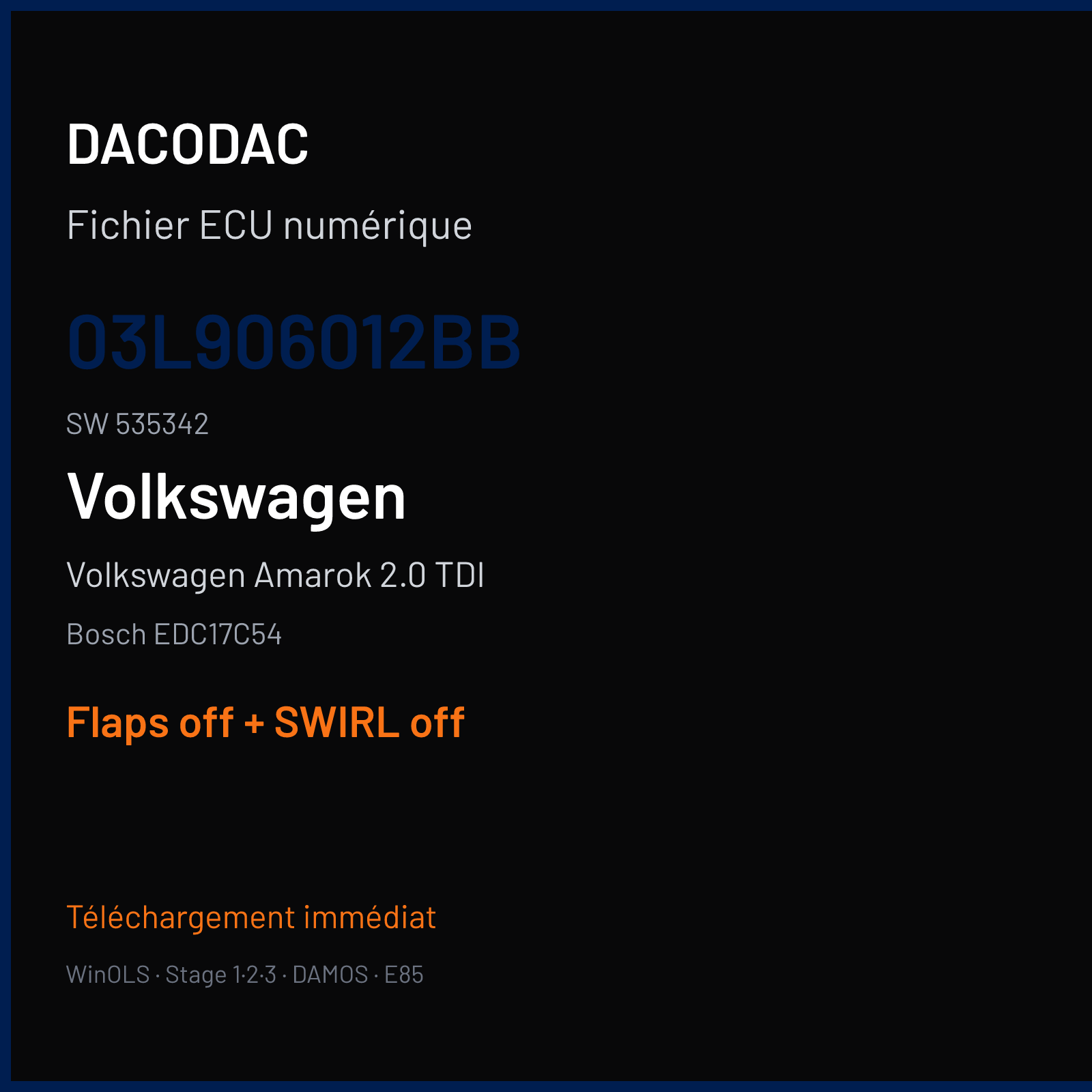 Volkswagen Amarok 2.0 TDI (2016) — Bosch EDC17C54 — 03L906012BB · 535342 — Flaps off + SWIRL off