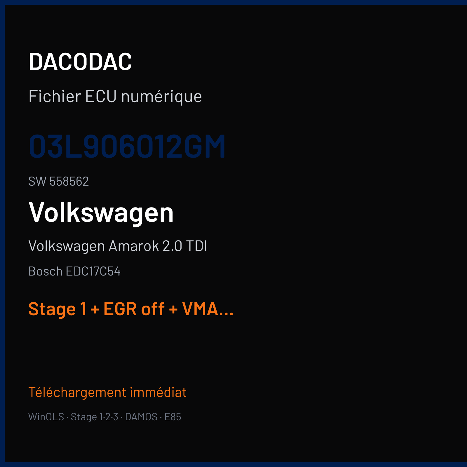 Volkswagen Amarok 2.0 TDI (2016) — Bosch EDC17C54 — 03L906012GM · 558562 — Stage 1 + EGR off + VMAX off