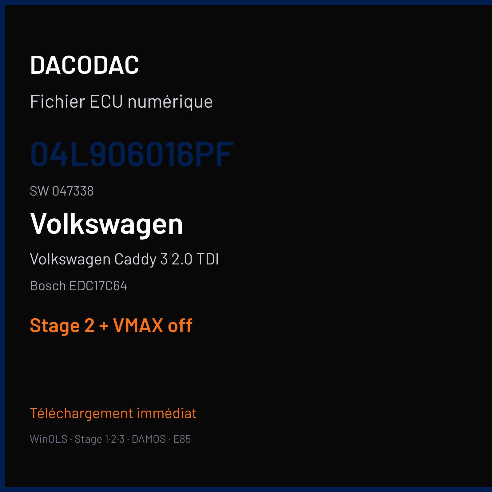 Volkswagen Caddy 3 2.0 TDI — Bosch EDC17C64 — 04L906016PF · 047338 — Stage 2 + VMAX off