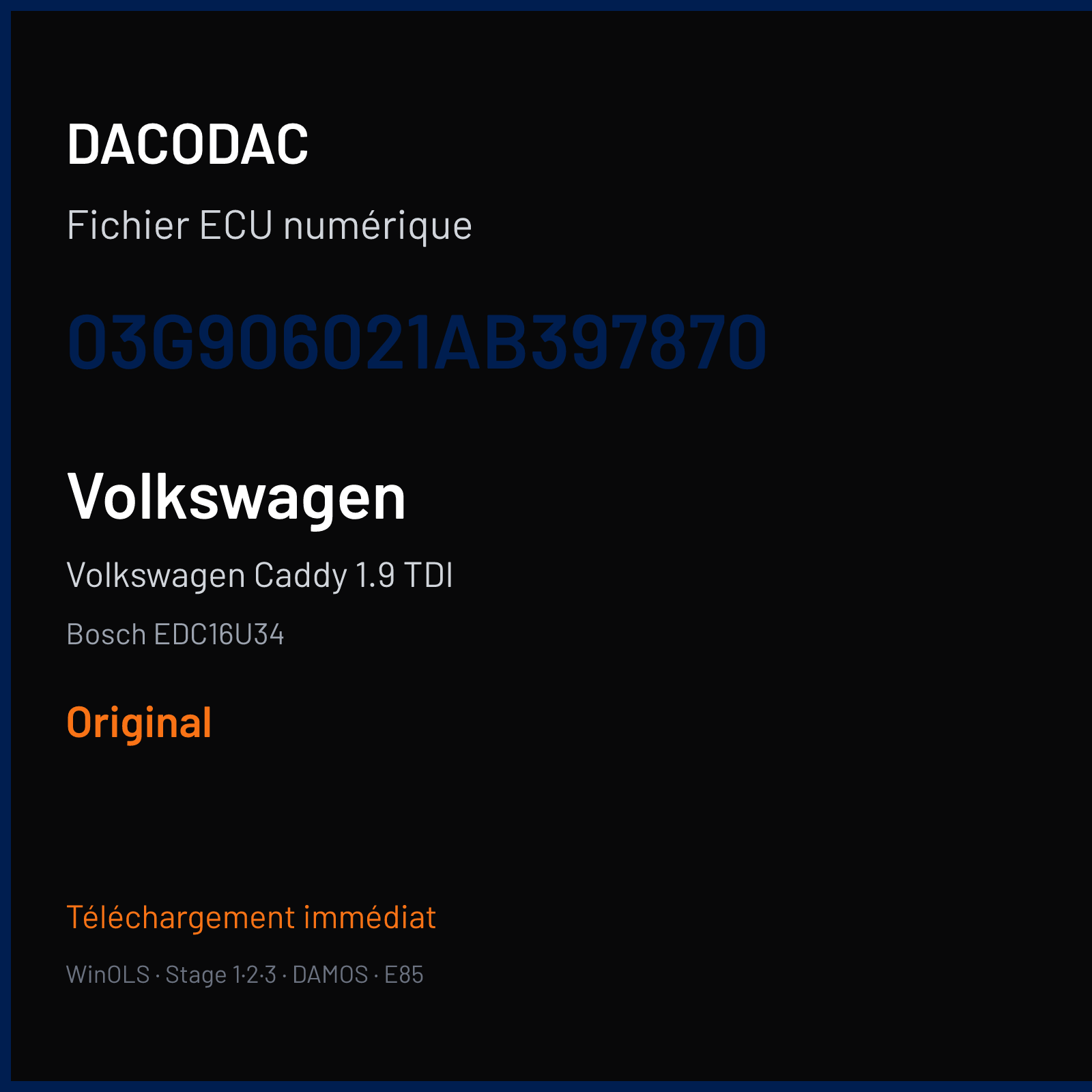 Volkswagen Caddy 1.9 TDI (2009) — Bosch EDC16U34 — 03G906021AB397870 — Original