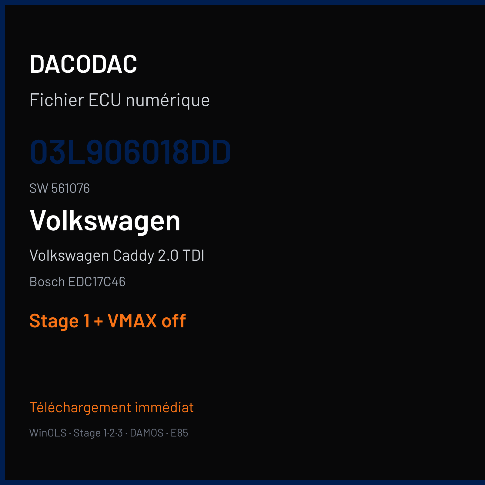 Volkswagen Caddy 2.0 TDI — Bosch EDC17C46 — 03L906018DD · 561076 — Stage 1 + VMAX off
