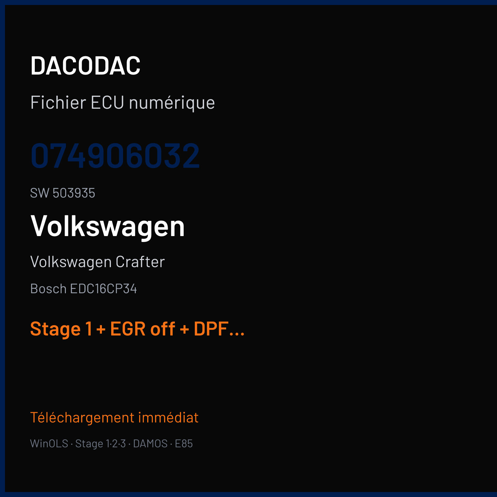 Volkswagen Crafter 2.5 TDI (2009) — Bosch EDC16CP34 — 074906032 · 503935 — Stage 1 + EGR off + DPF off