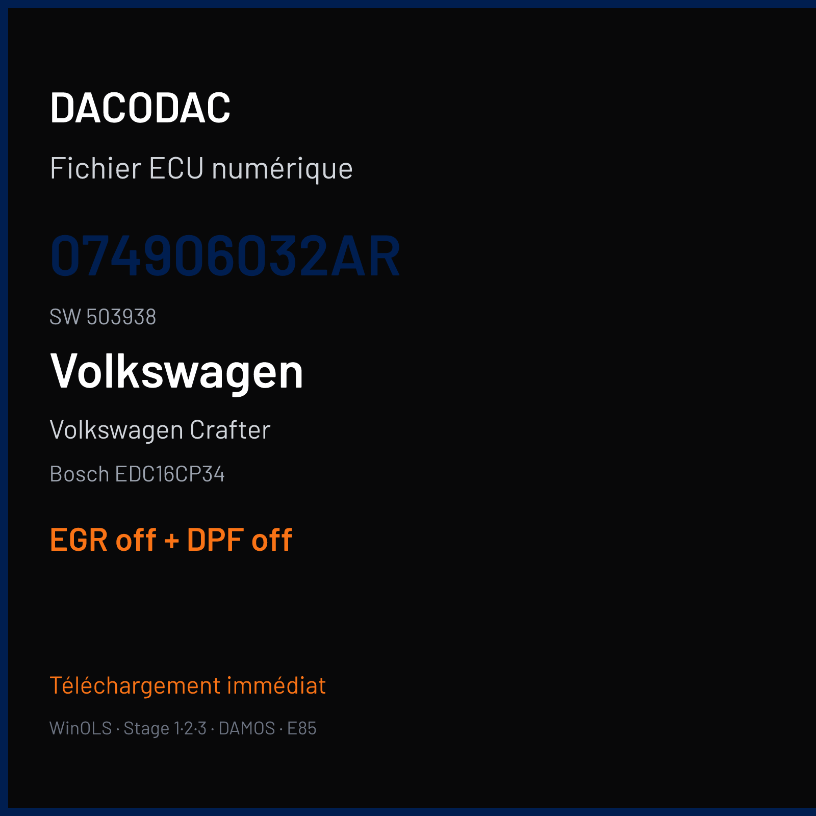 Volkswagen Crafter (2008) — Bosch EDC16CP34 — 074906032AR · 503938 — EGR off + DPF off