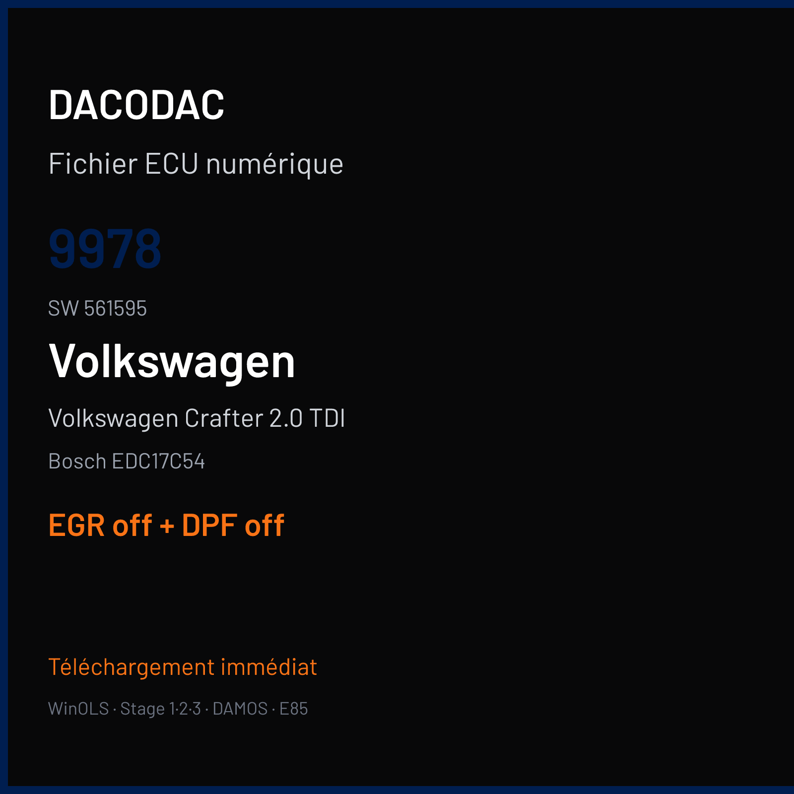 Volkswagen Crafter 2.0 TDI (2012) — Bosch EDC17C54 — 9978 · 561595 — EGR off + DPF off