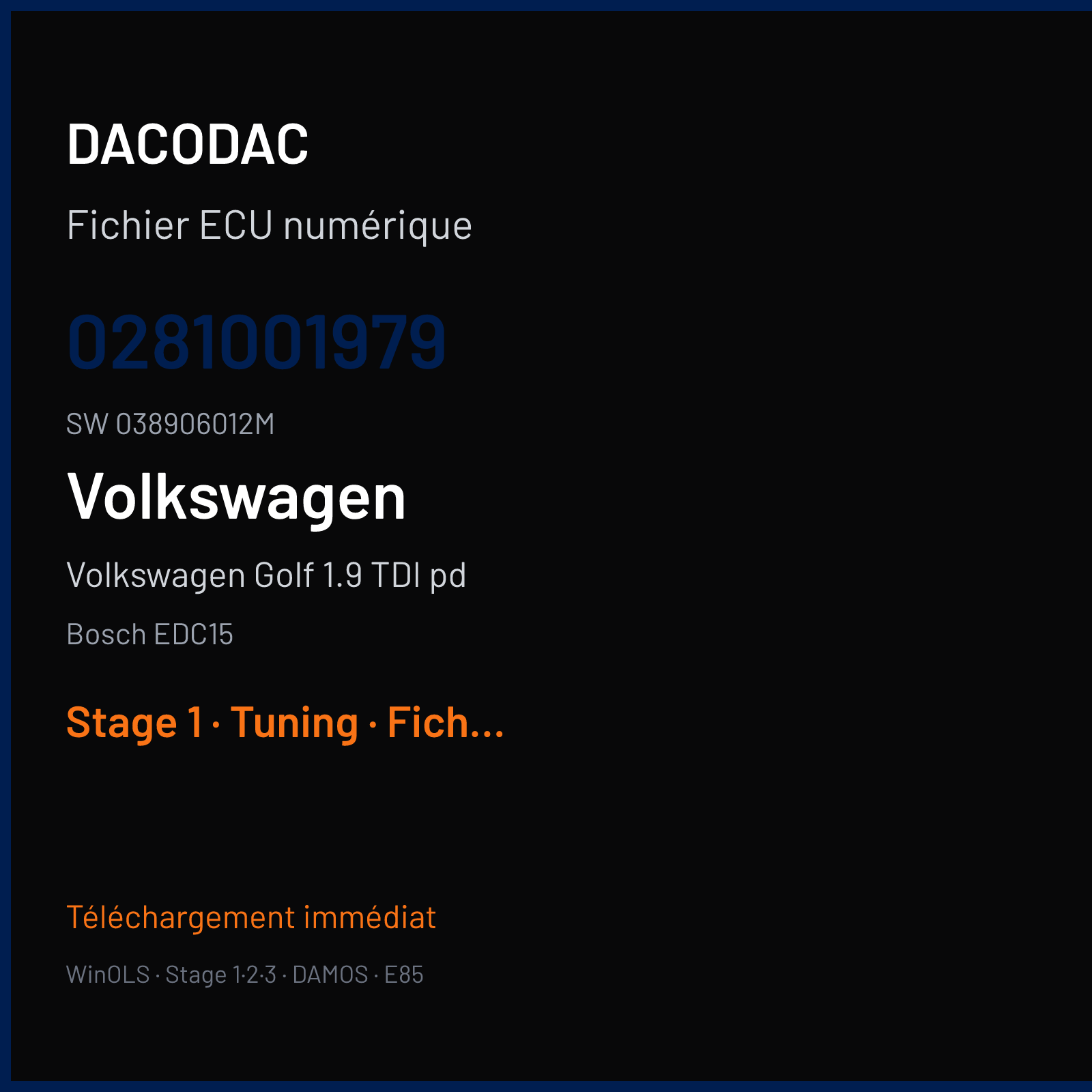 Volkswagen Golf 1.9 TDI pd (1999) — Bosch EDC15 — 0281001979 · 038906012M — Stage 1