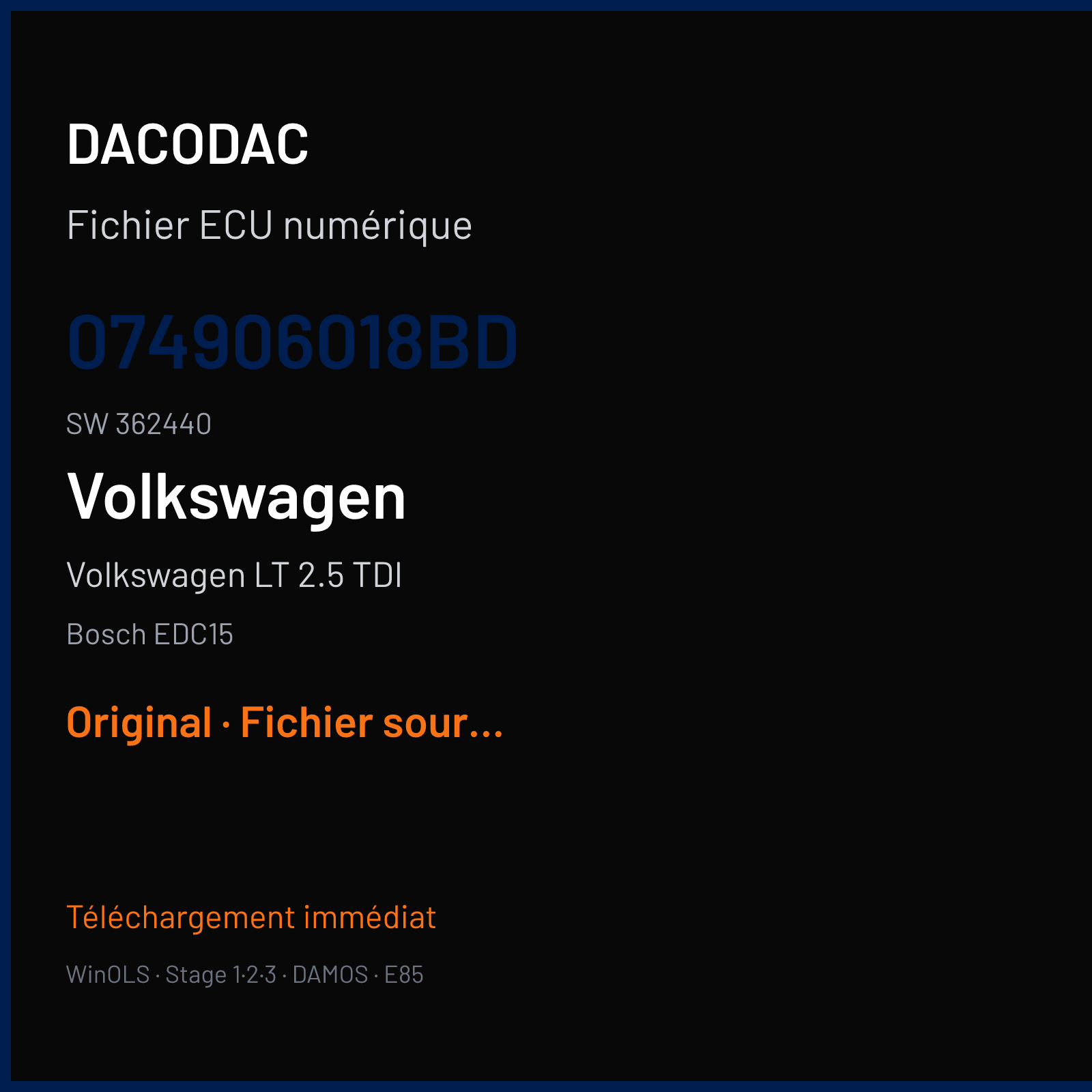 Volkswagen LT 2.5 TDI (2001) — Bosch EDC15 — 074906018BD · 362440 — Original