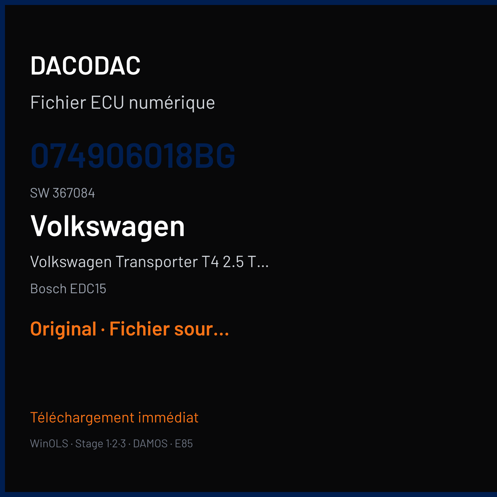 Volkswagen Transporter T4 2.5 TDI — Bosch EDC15 — 074906018BG · 367084 — Original