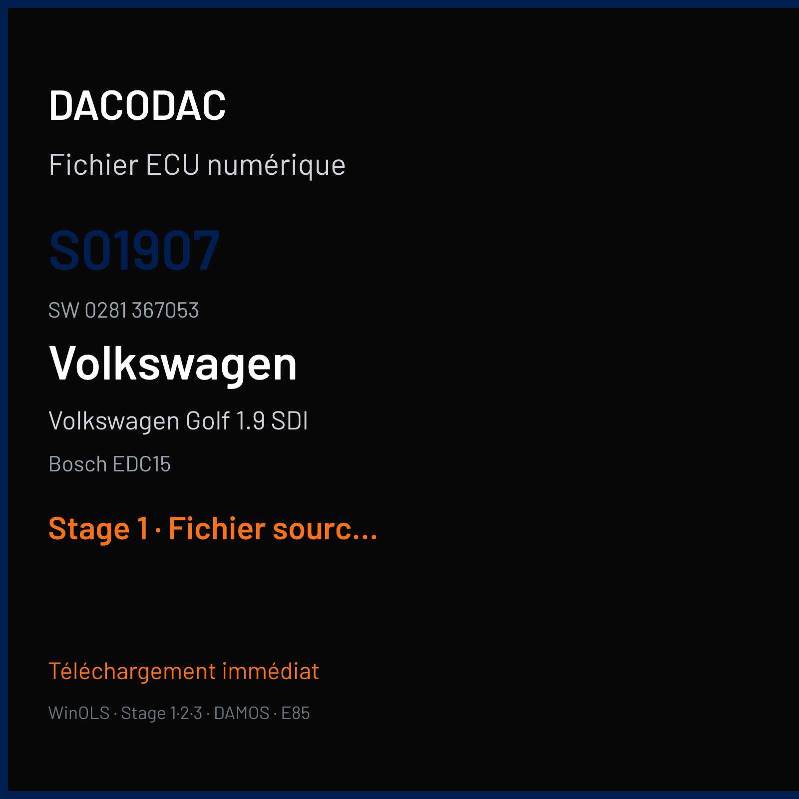 Volkswagen Golf 1.9 SDI (2002) — Bosch EDC15 — S01907 · 0281 367053 — Stage 1