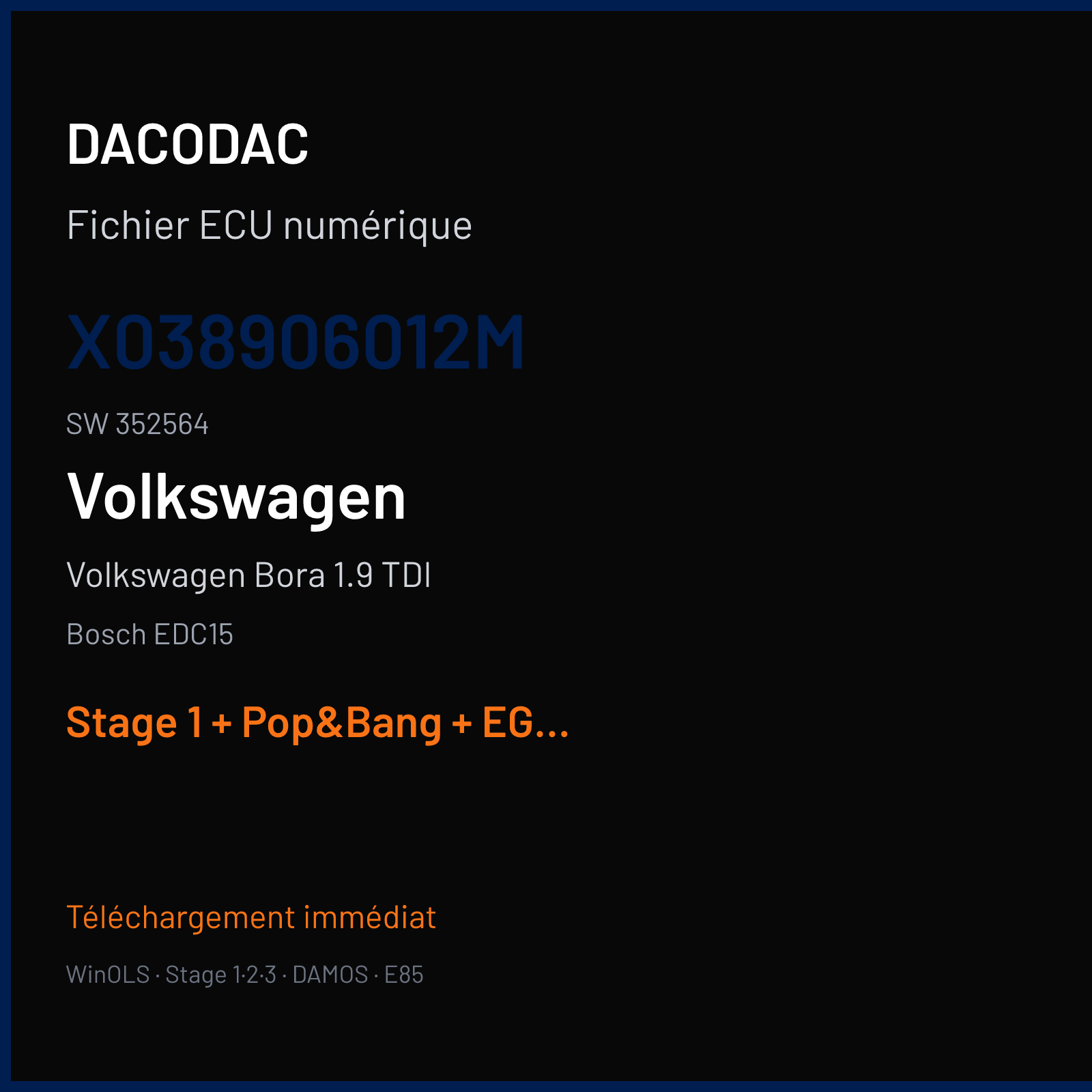 Volkswagen Bora 1.9 TDI — Bosch EDC15 — X038906012M · 352564 — Stage 1 + Pop&Bang + EGR off