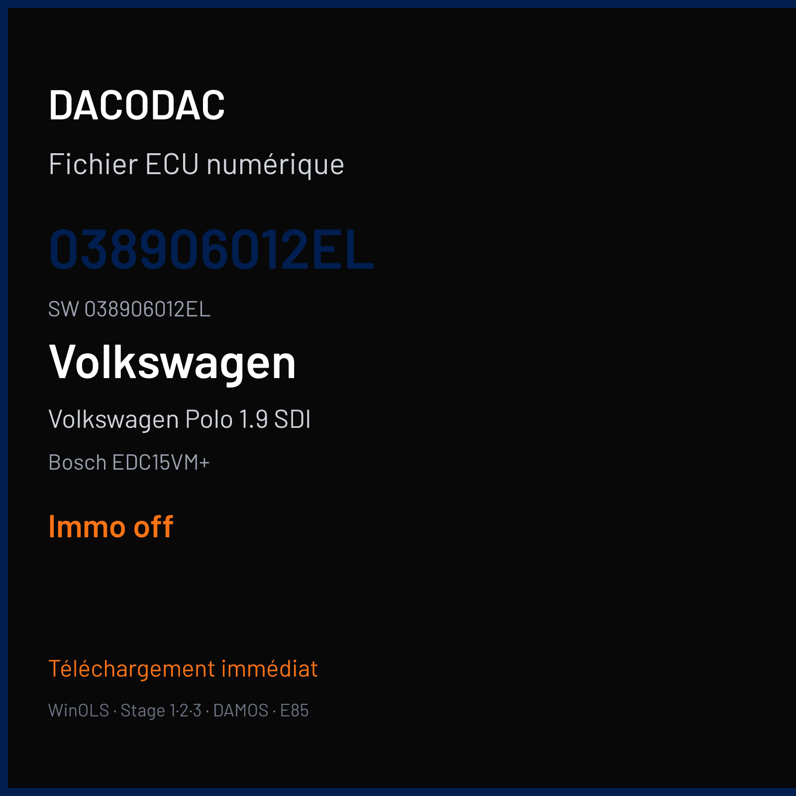 Volkswagen Polo 1.9 SDI 64 ch (2002) — Bosch EDC15VM+ — 038906012EL · 038906012EL · 4205 1037362880 — Immo off