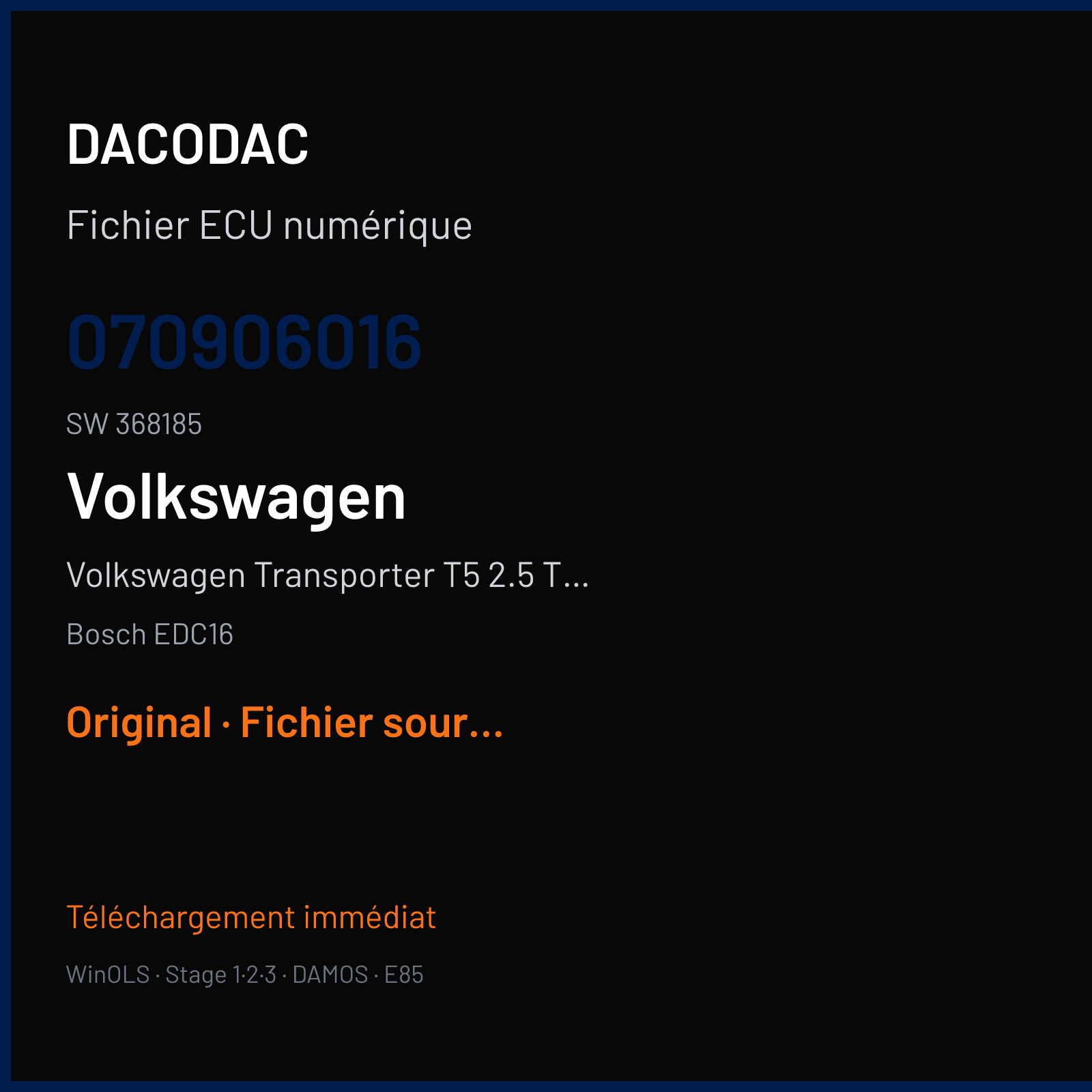Volkswagen Transporter T5 2.5 TDI (2003) — Bosch EDC16 — 070906016 · 368185 — Original