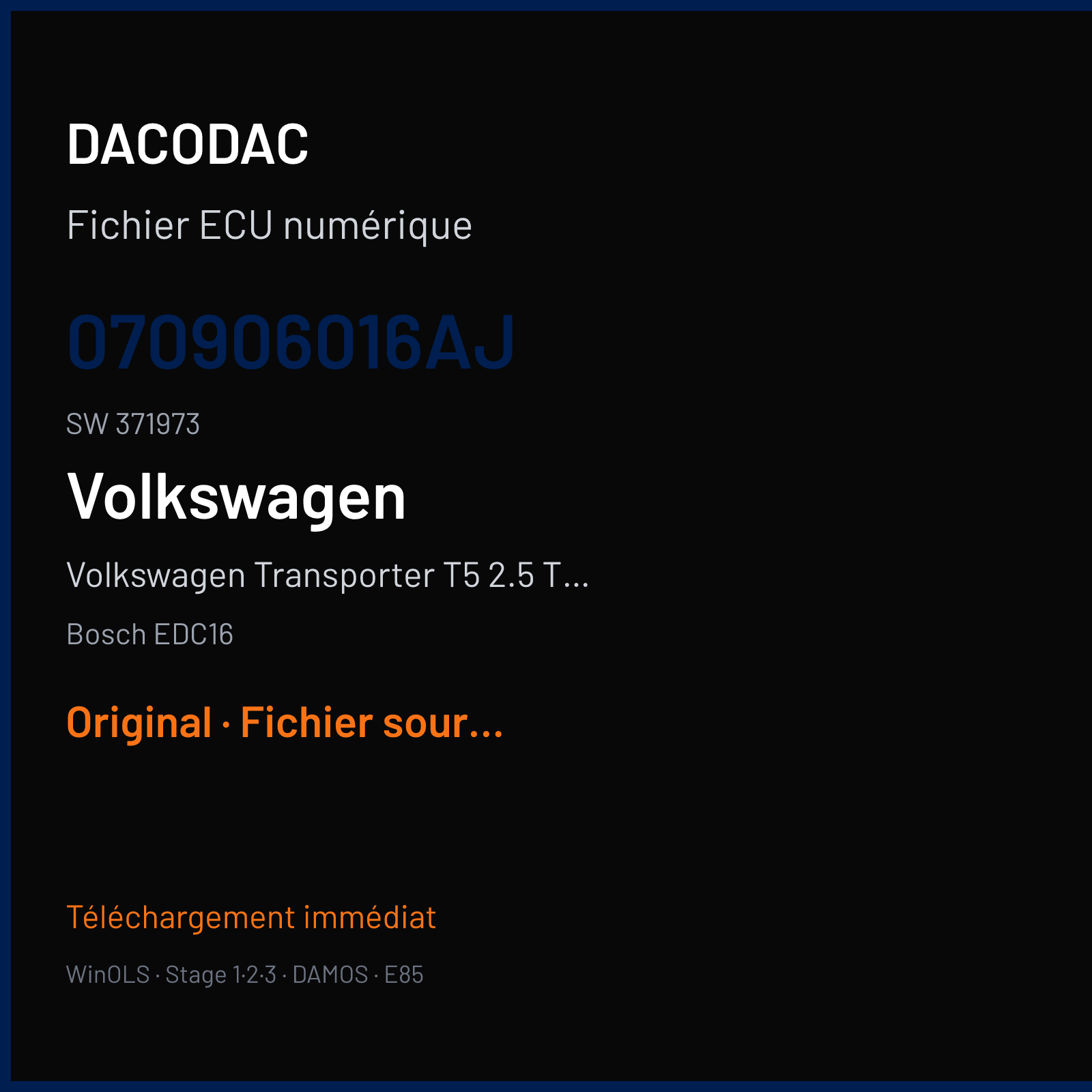 Volkswagen Transporter T5 2.5 TDI (2004) — Bosch EDC16 — 070906016AJ · 371973 — Original