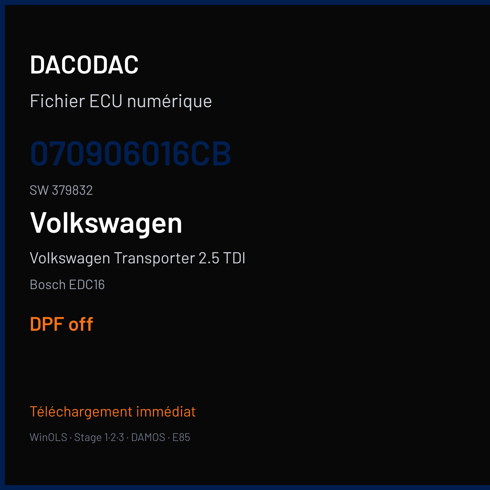 Volkswagen Transporter 2.5 TDI (2006) — Bosch EDC16 — 070906016CB · 379832 — DPF off