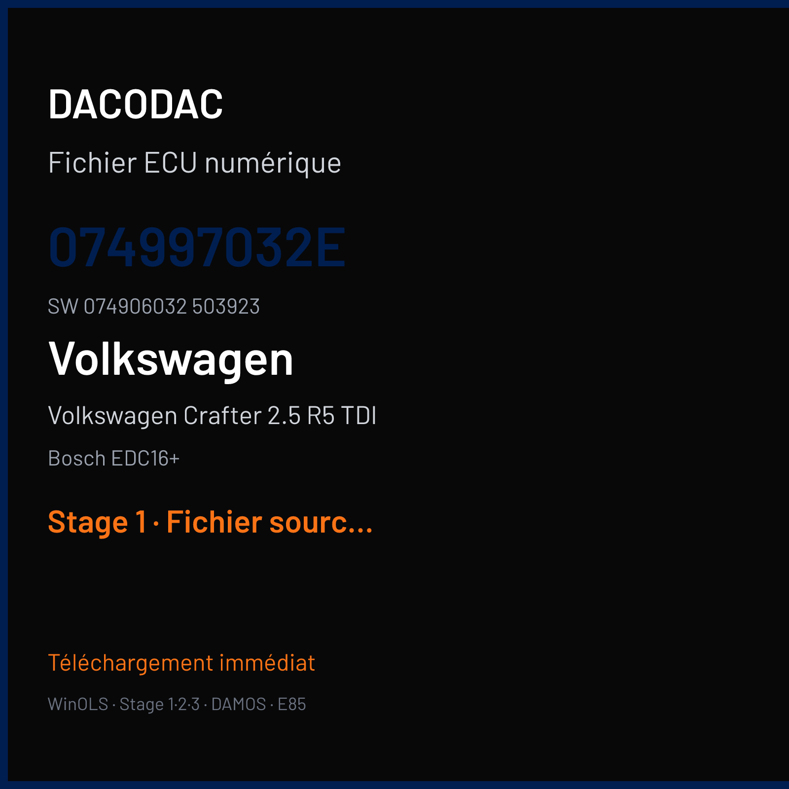 Volkswagen Crafter 2.5 R5 TDI (2007) — Bosch EDC16+ — 074997032E · 074906032 503923 — Stage 1