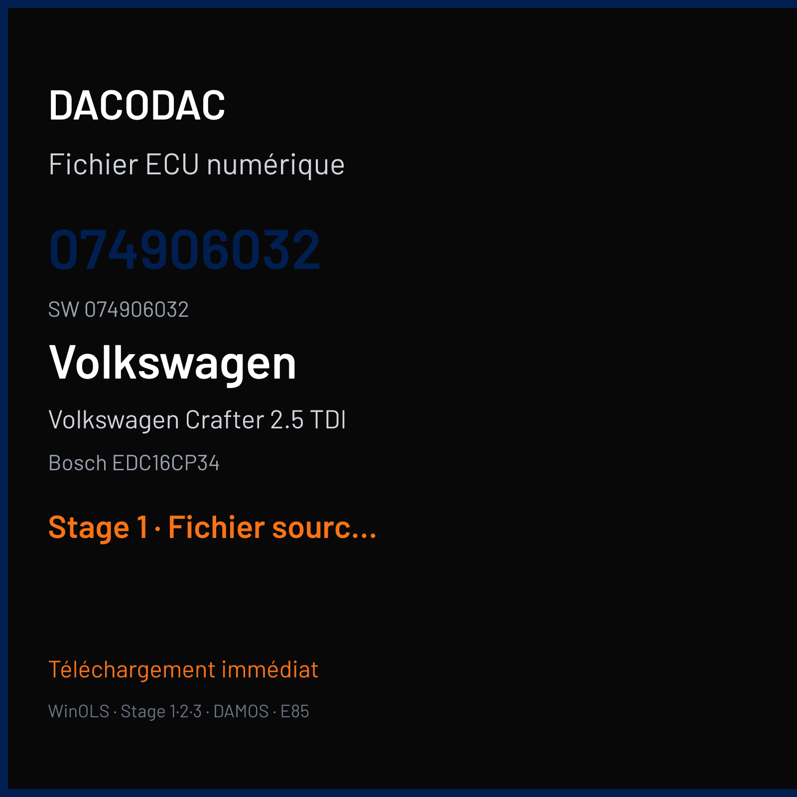 Volkswagen Crafter 2.5 TDI 163 ch (2008) — Bosch EDC16CP34 — 074906032 · 074906032 · 398839 — Stage 1