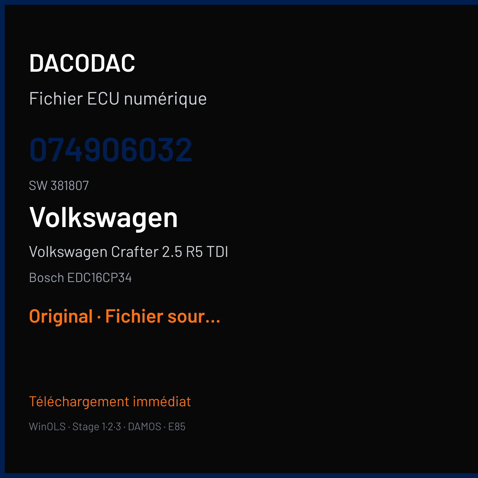 Volkswagen Crafter 2.5 R5 TDI (2006) — Bosch EDC16CP34 — 074906032 · 381807 — Original