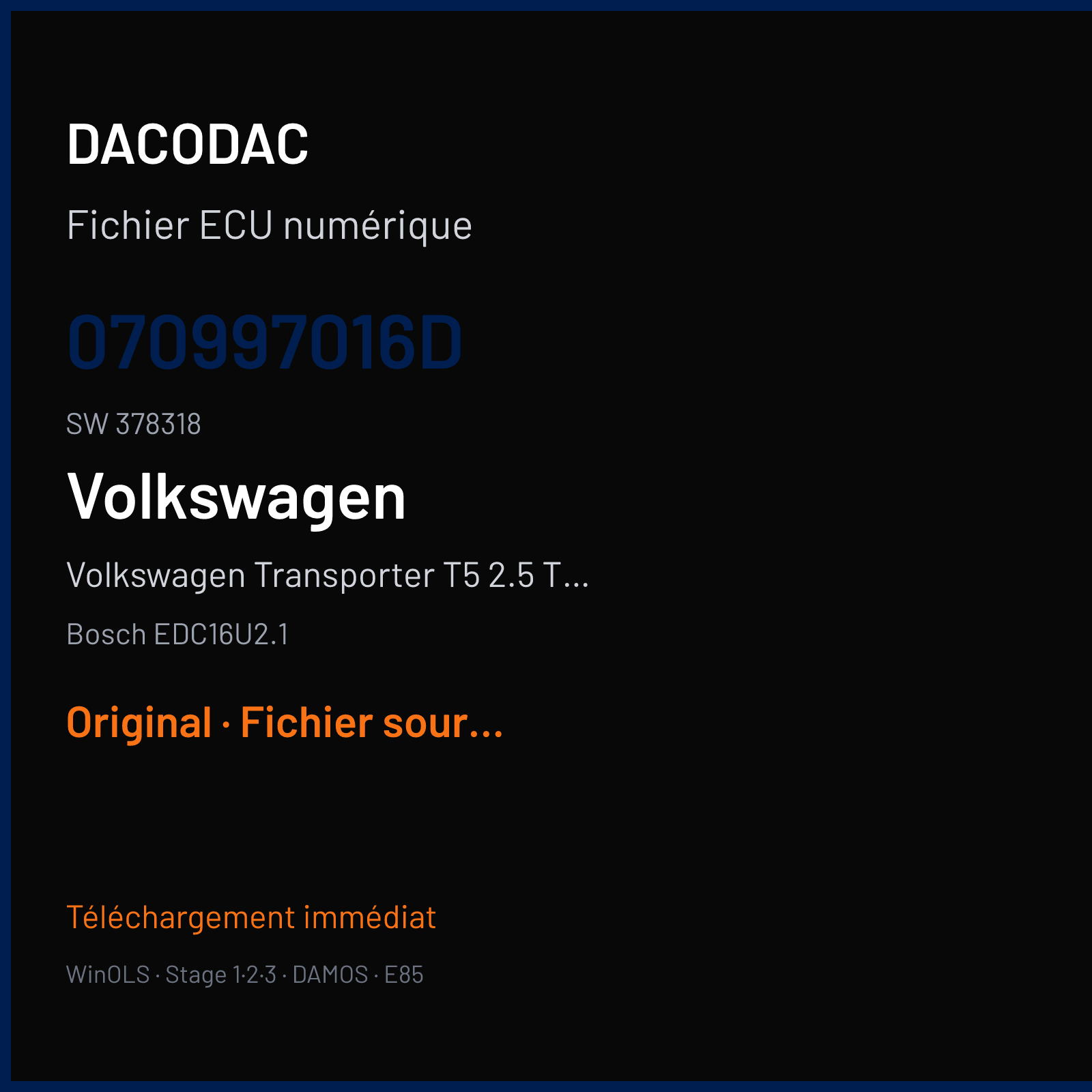 Volkswagen Transporter T5 2.5 TDI (2007) — Bosch EDC16U2.1 — 070997016D · 378318 — Original