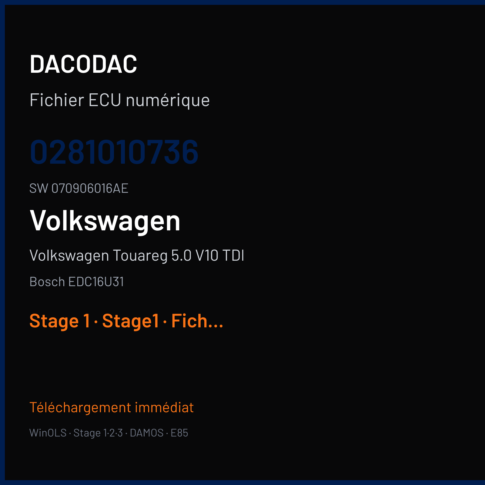 Volkswagen Touareg 5.0 V10 TDI (2004) — Bosch EDC16U31 — 0281010736 · 070906016AE — Stage 1