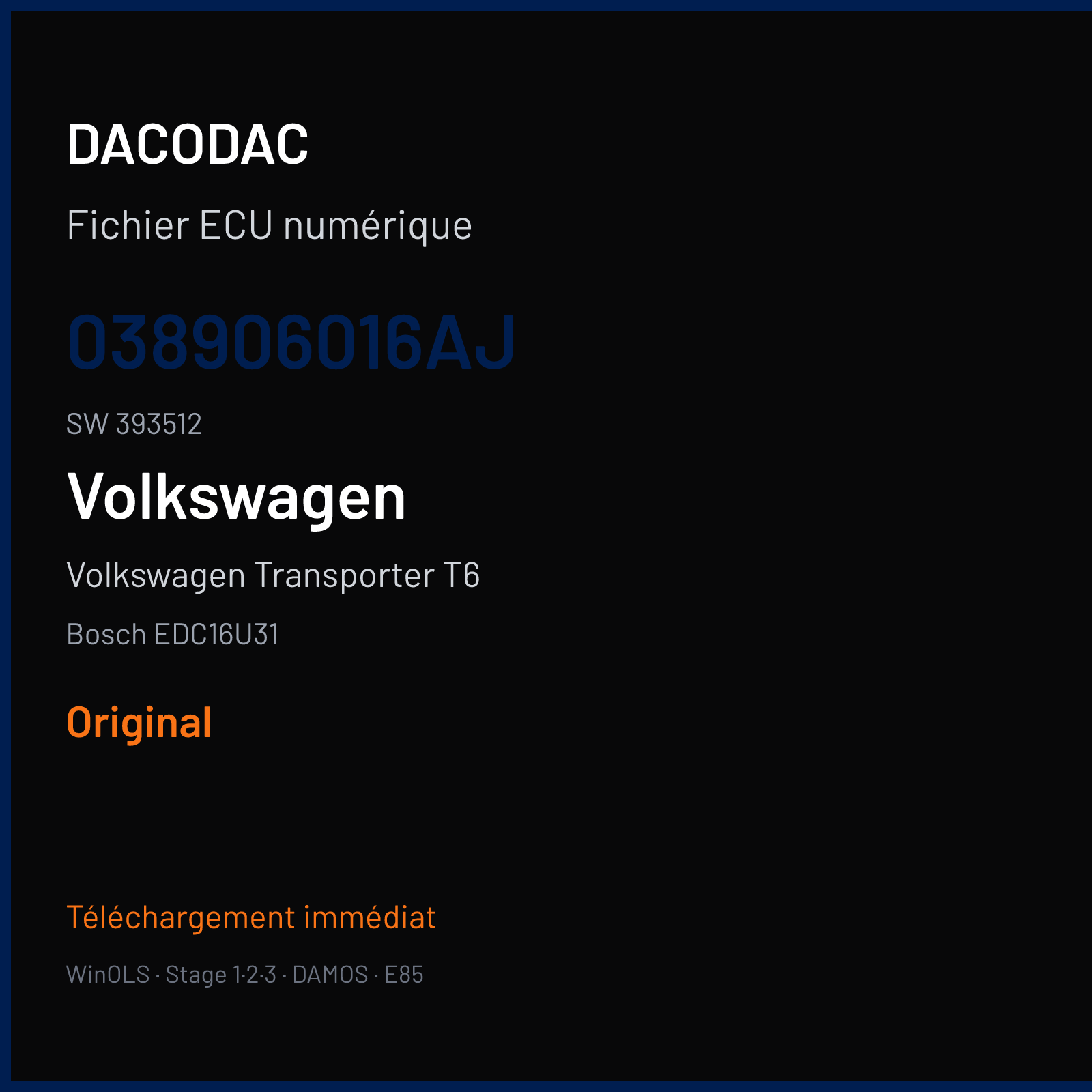 Volkswagen Transporter T6 — Bosch EDC16U31 — 038906016AJ · 393512 — Original