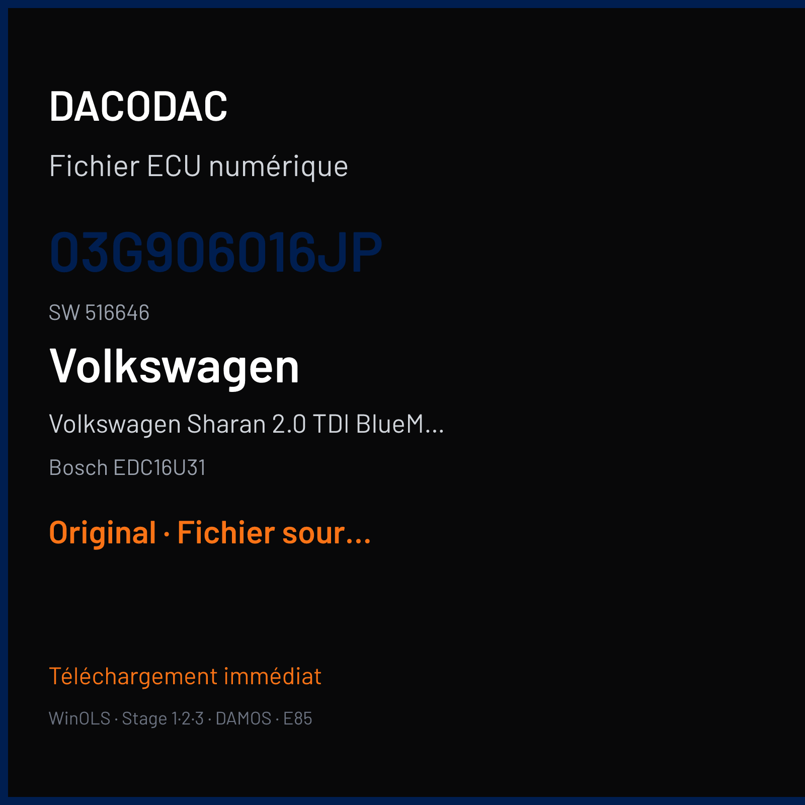 Volkswagen Sharan 2.0 TDI BlueMotion (2008) — Bosch EDC16U31 — 03G906016JP · 516646 — Original