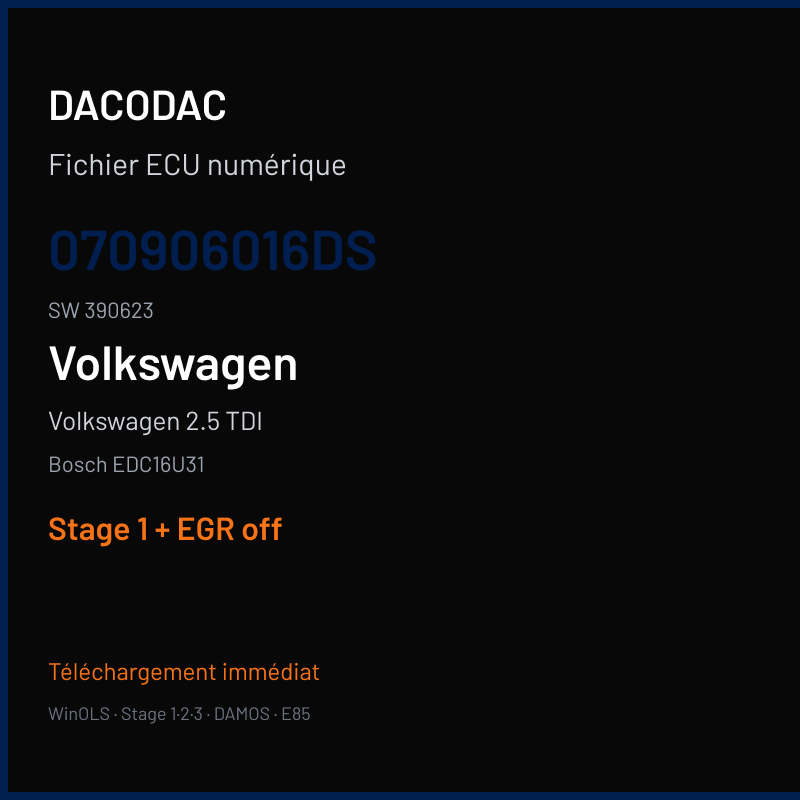 Volkswagen 2.5 TDI — Bosch EDC16U31 — 070906016DS · 390623 — Stage 1 + EGR off