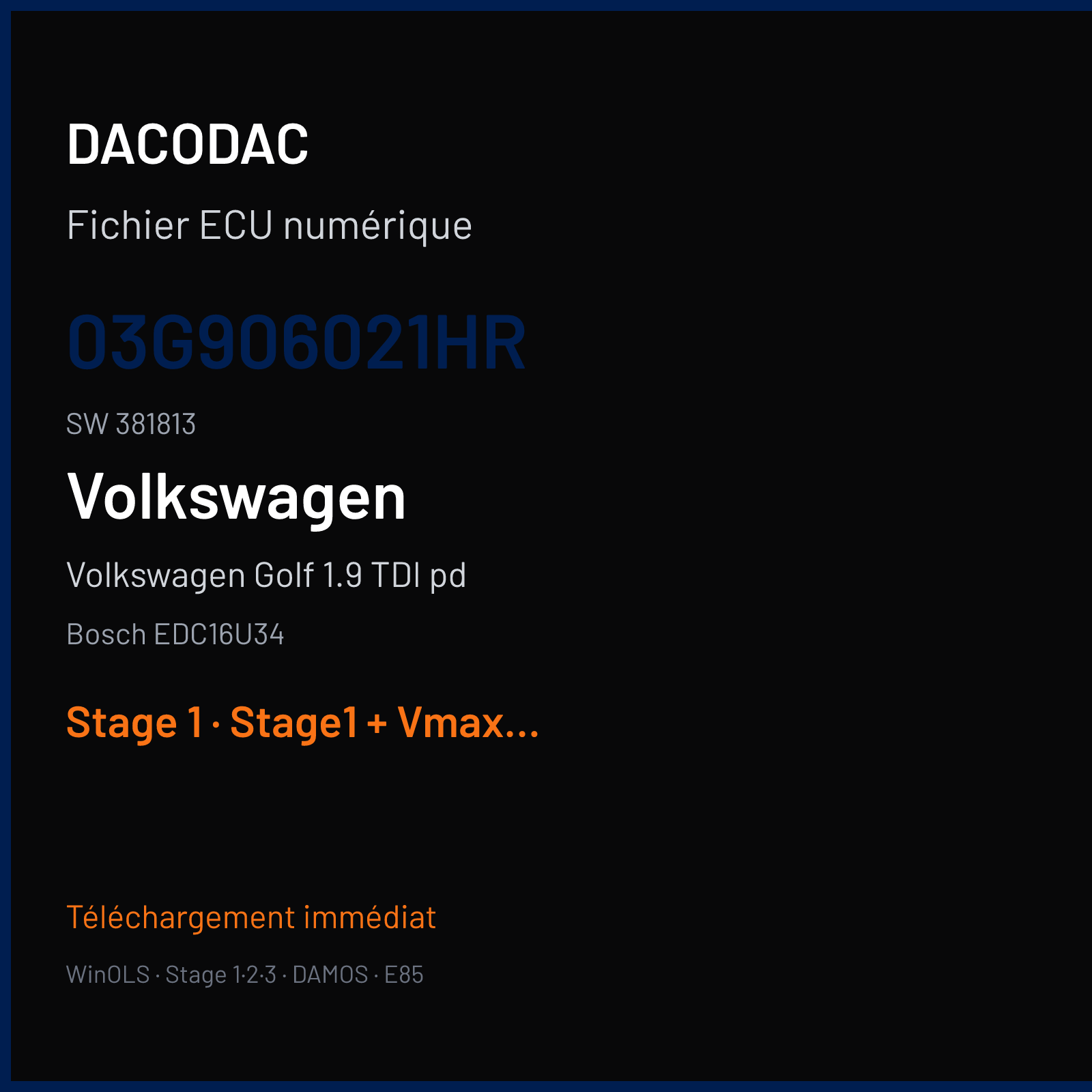 Volkswagen Golf 1.9 TDI pd (2007) — Bosch EDC16U34 — 03G906021HR · 381813 — Stage 1