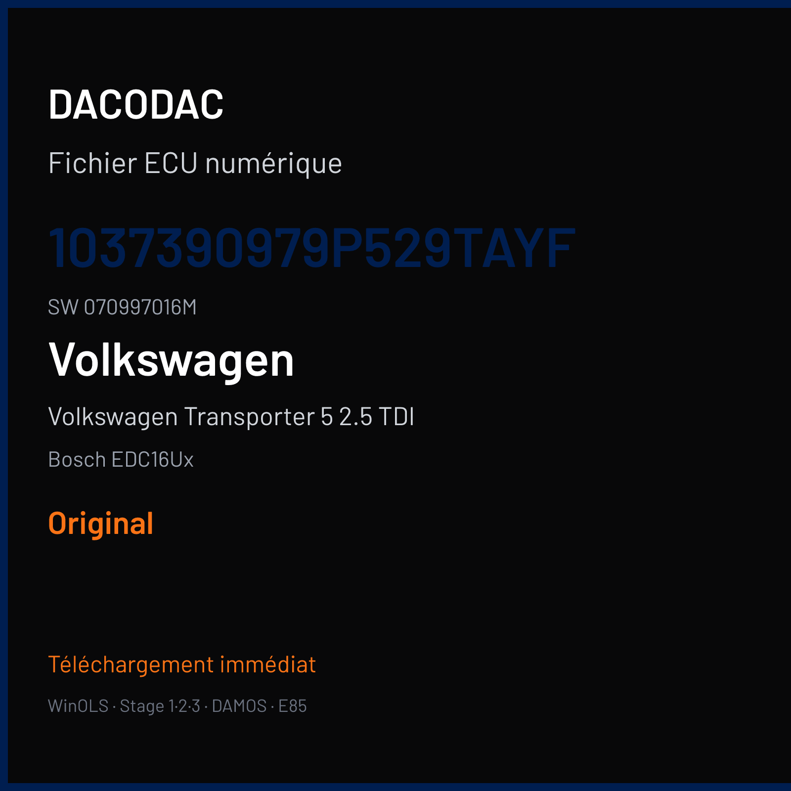 Volkswagen Transporter 5 2.5 TDI 130 ch (2009) — Bosch EDC16Ux — 1037390979P529TAYF · 070997016M · 390979 — Original