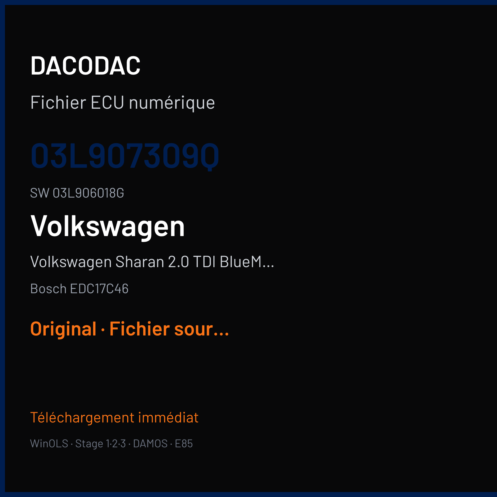 Volkswagen Sharan 2.0 TDI BlueMotion (2011) — Bosch EDC17C46 — 03L907309Q · 03L906018G — Original