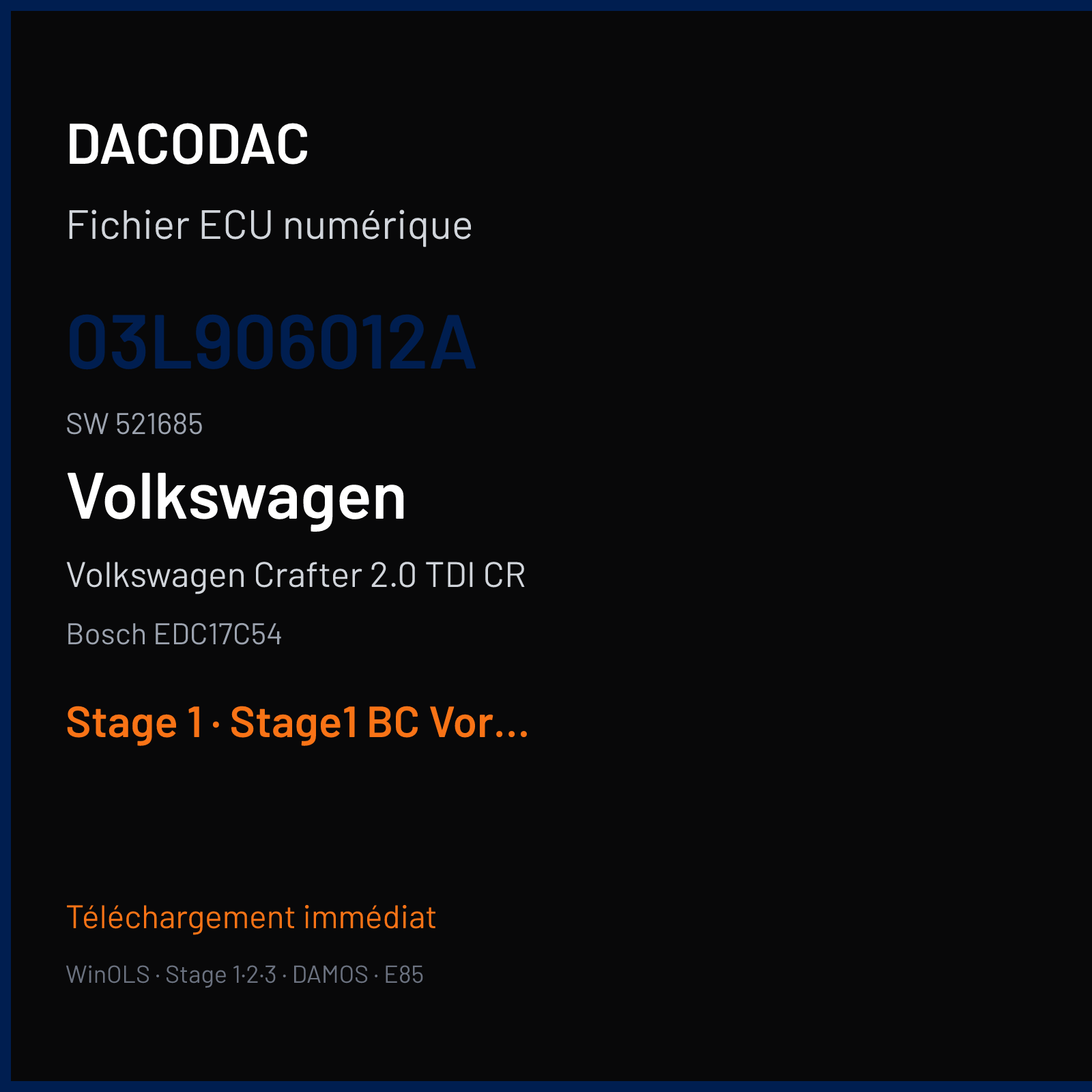 Volkswagen Crafter 2.0 TDI CR (2012) — Bosch EDC17C54 — 03L906012A · 521685 — Stage 1