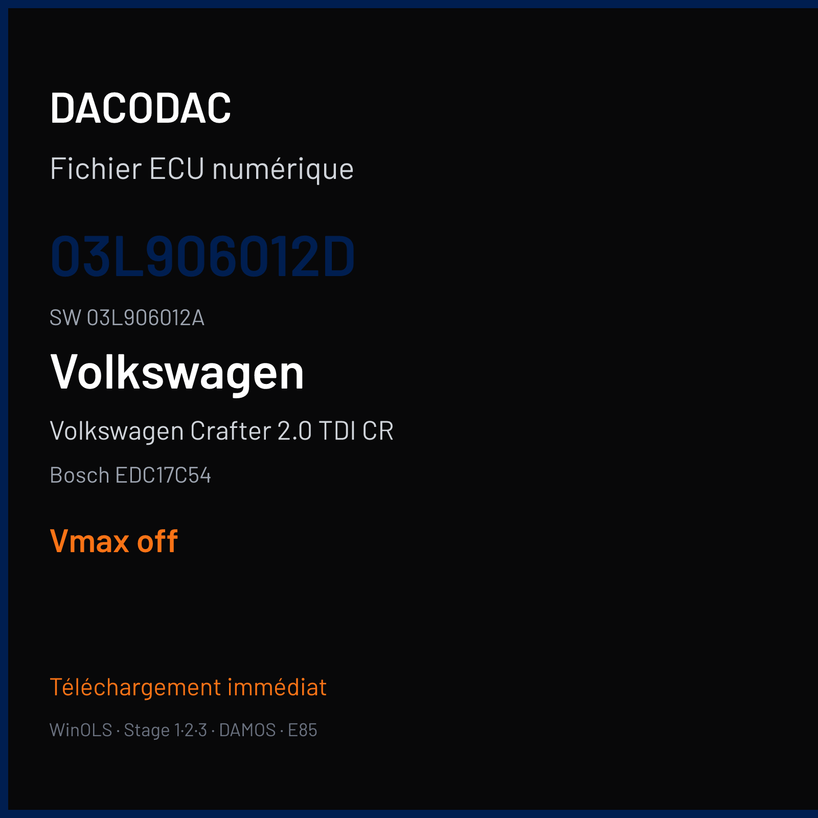 Volkswagen Crafter 2.0 TDI CR 163 ch (2015) — Bosch EDC17C54 — 03L906012D · 03L906012A · 561524 — VMAX off