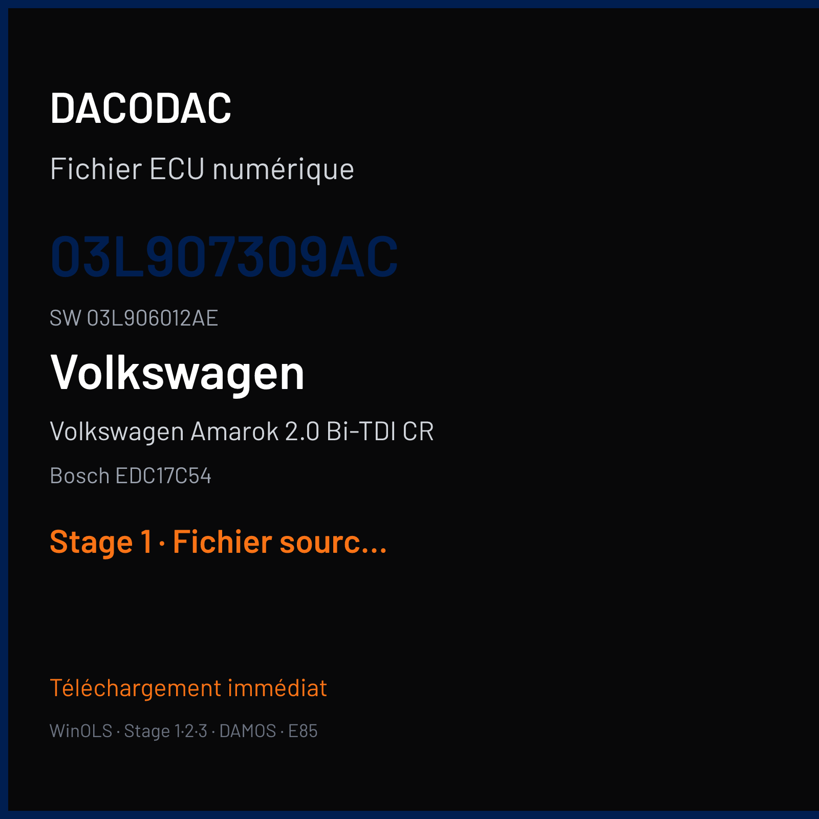 Volkswagen Amarok 2.0 Bi-TDI CR 180 ch (2019) — Bosch EDC17C54 — 03L907309AC · 03L906012AE · 560977 — Stage 1