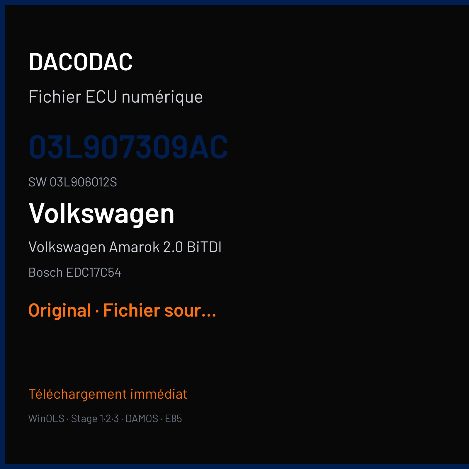 Volkswagen Amarok 2.0 BiTDI 179 ch — Bosch EDC17C54 — 03L907309AC · 03L906012S · 560996 — Original