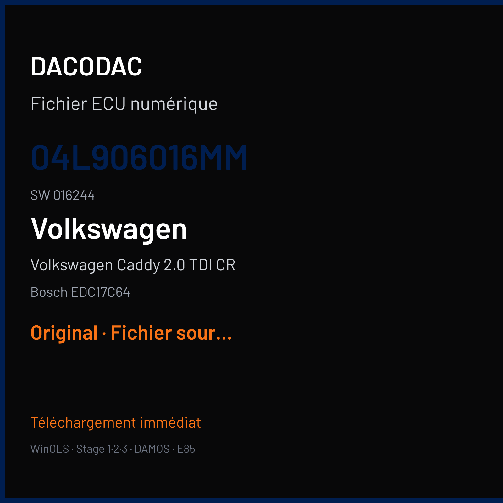 Volkswagen Caddy 2.0 TDI CR (2015) — Bosch EDC17C64 — 04L906016MM · 016244 — Original