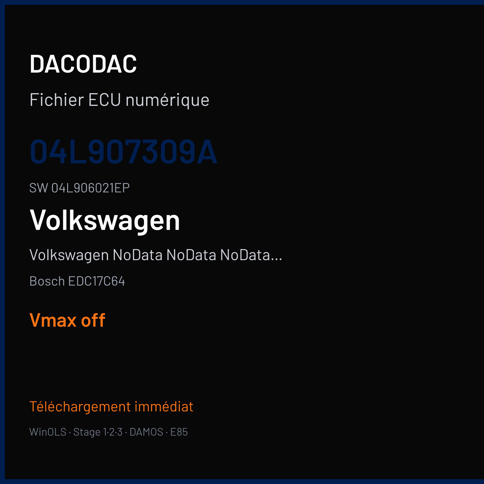 Volkswagen NoData NoData NoData NoData 183 ch — Bosch EDC17C64 — 04L907309A · 04L906021EP · 537361 — VMAX off