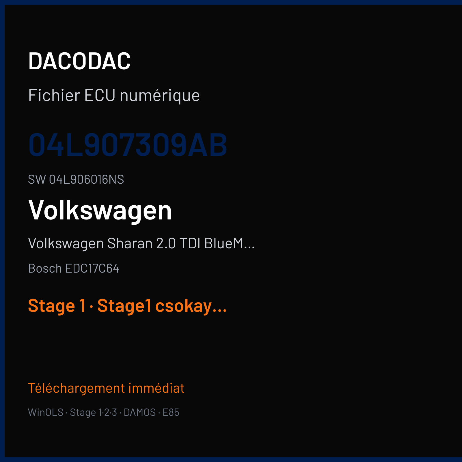 Volkswagen Sharan 2.0 TDI BlueMotion (2019) — Bosch EDC17C64 — 04L907309AB · 04L906016NS — Stage 1