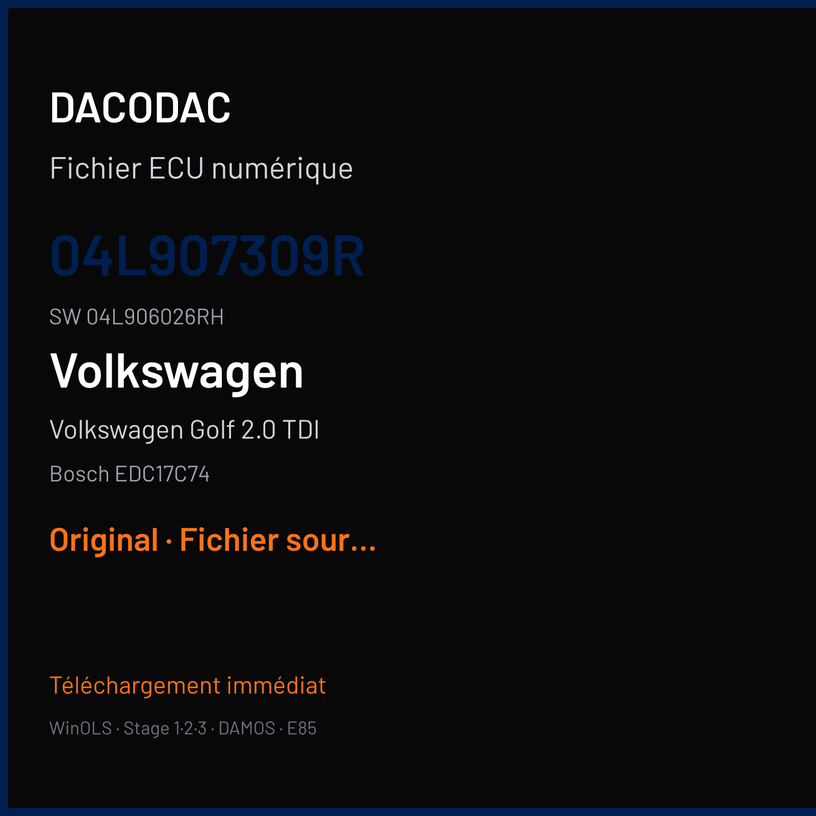 Volkswagen Golf 2.0 TDI (2017) — Bosch EDC17C74 — 04L907309R · 04L906026RH — Original