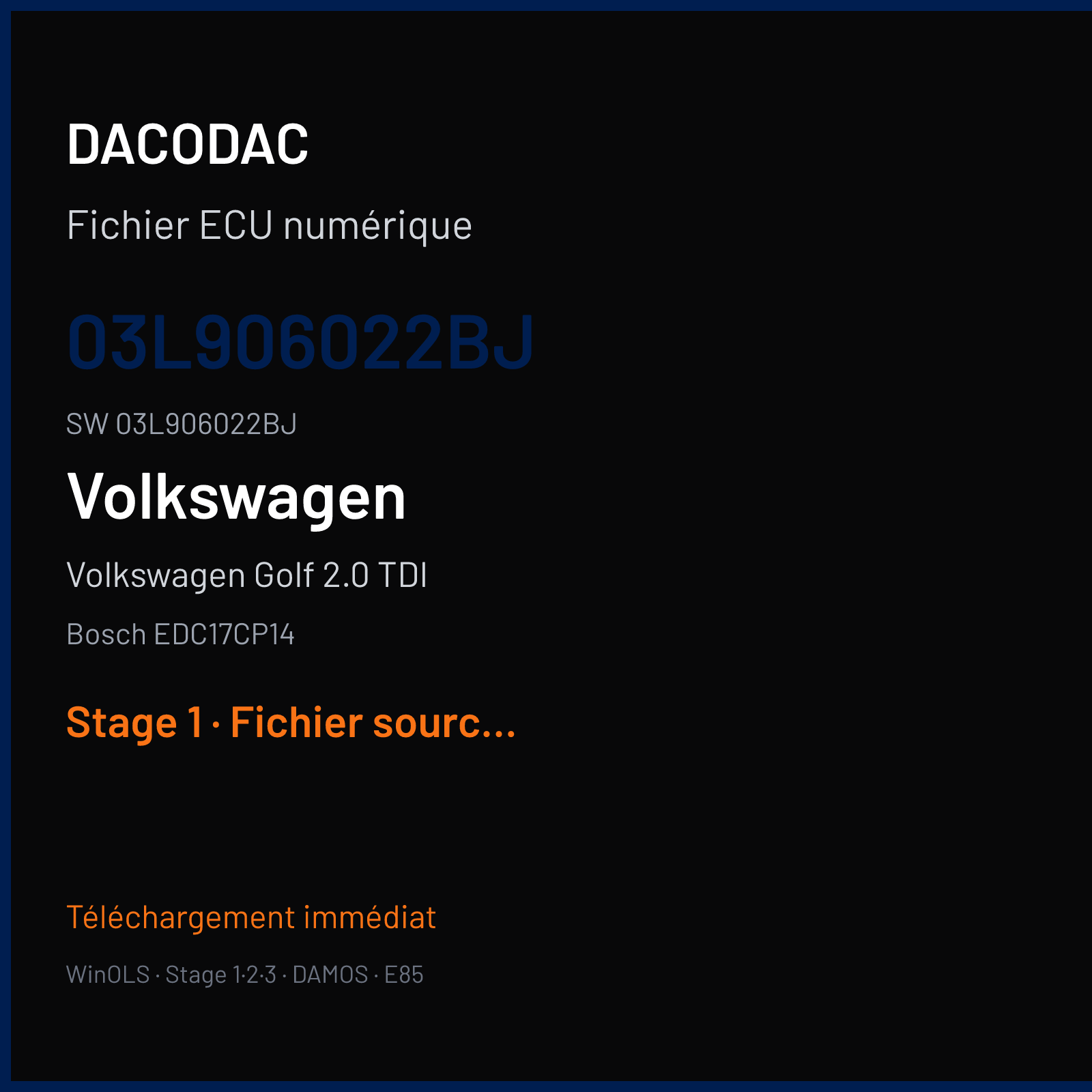 Volkswagen Golf 2.0 TDI 140 ch — Bosch EDC17CP14 — 03L906022BJ · 03L906022BJ · 564041 — Stage 1
