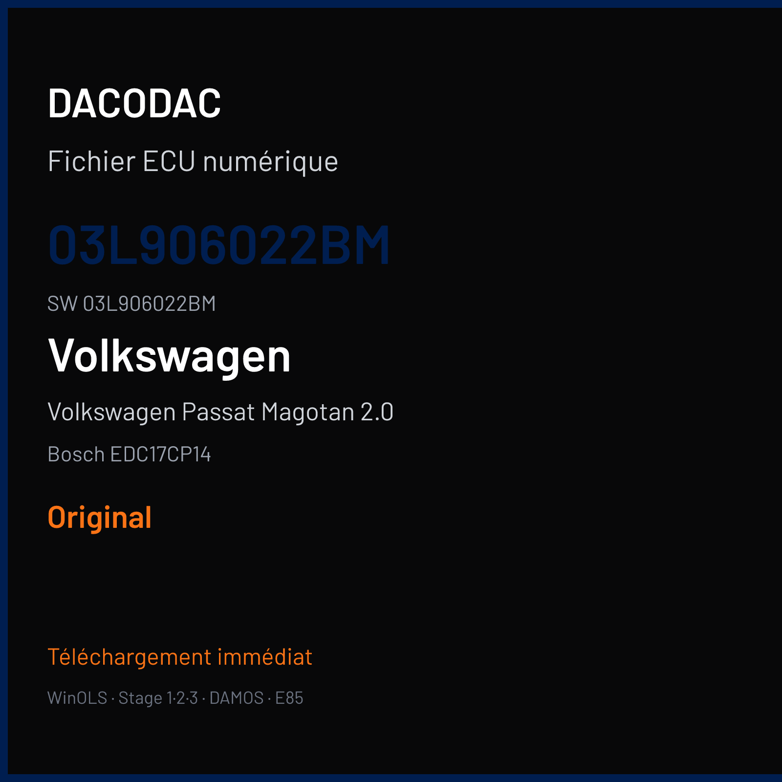 Volkswagen Passat Magotan 2.0 170 ch (2008) — Bosch EDC17CP14 — 03L906022BM · 03L906022BM · 396091 — Original