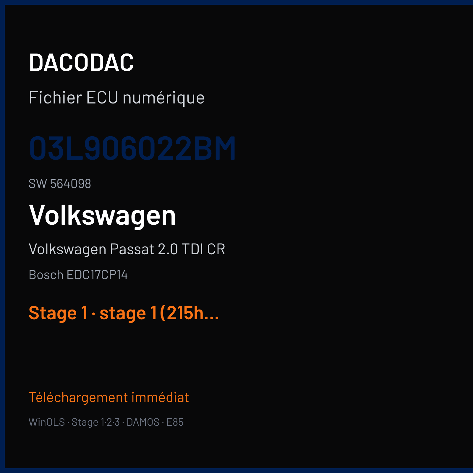 Volkswagen Passat 2.0 TDI CR (2009) — Bosch EDC17CP14 — 03L906022BM · 564098 — Stage 1