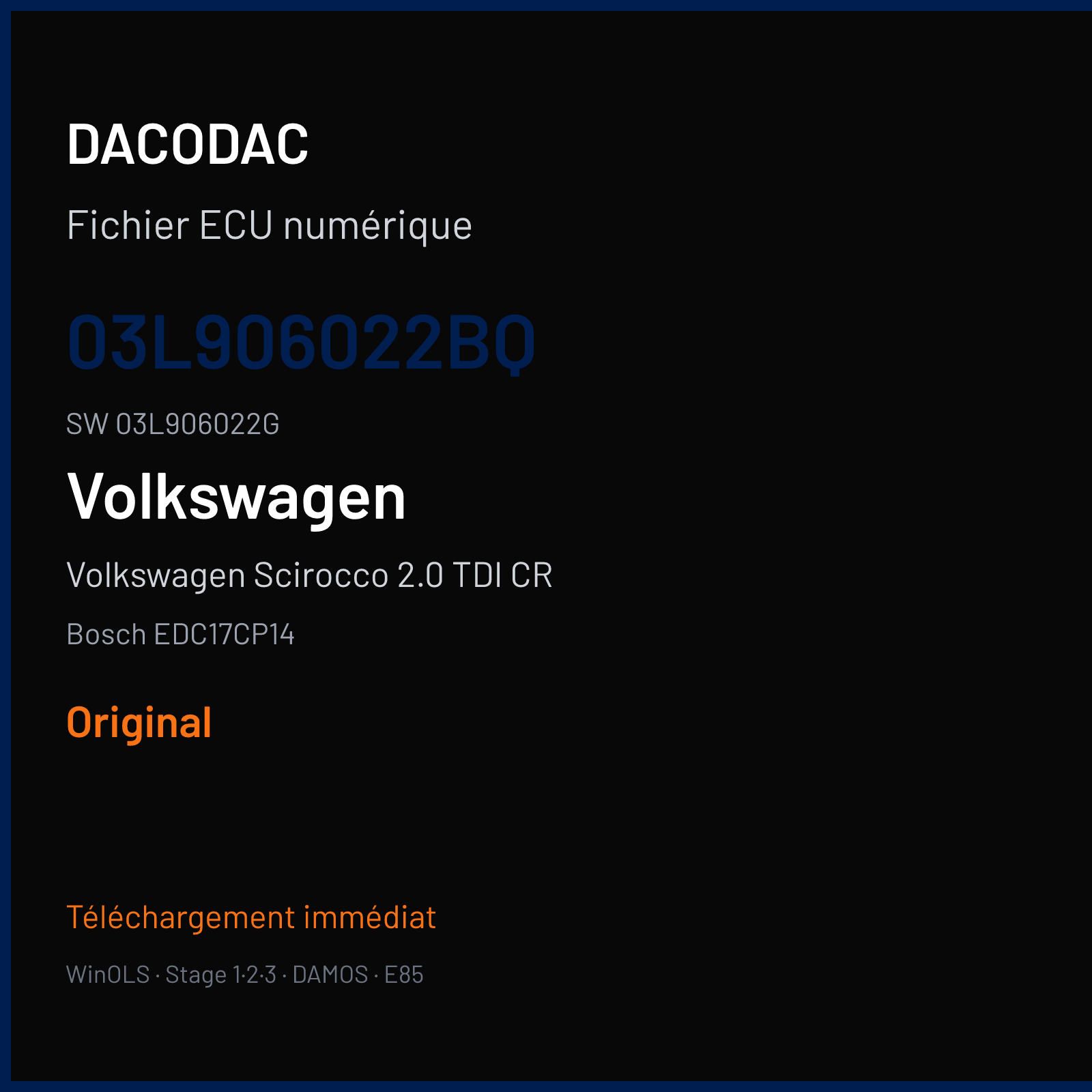 Volkswagen Scirocco 2.0 TDI CR 140 ch (2008) — Bosch EDC17CP14 — 03L906022BQ · 03L906022G · 399398 — Original