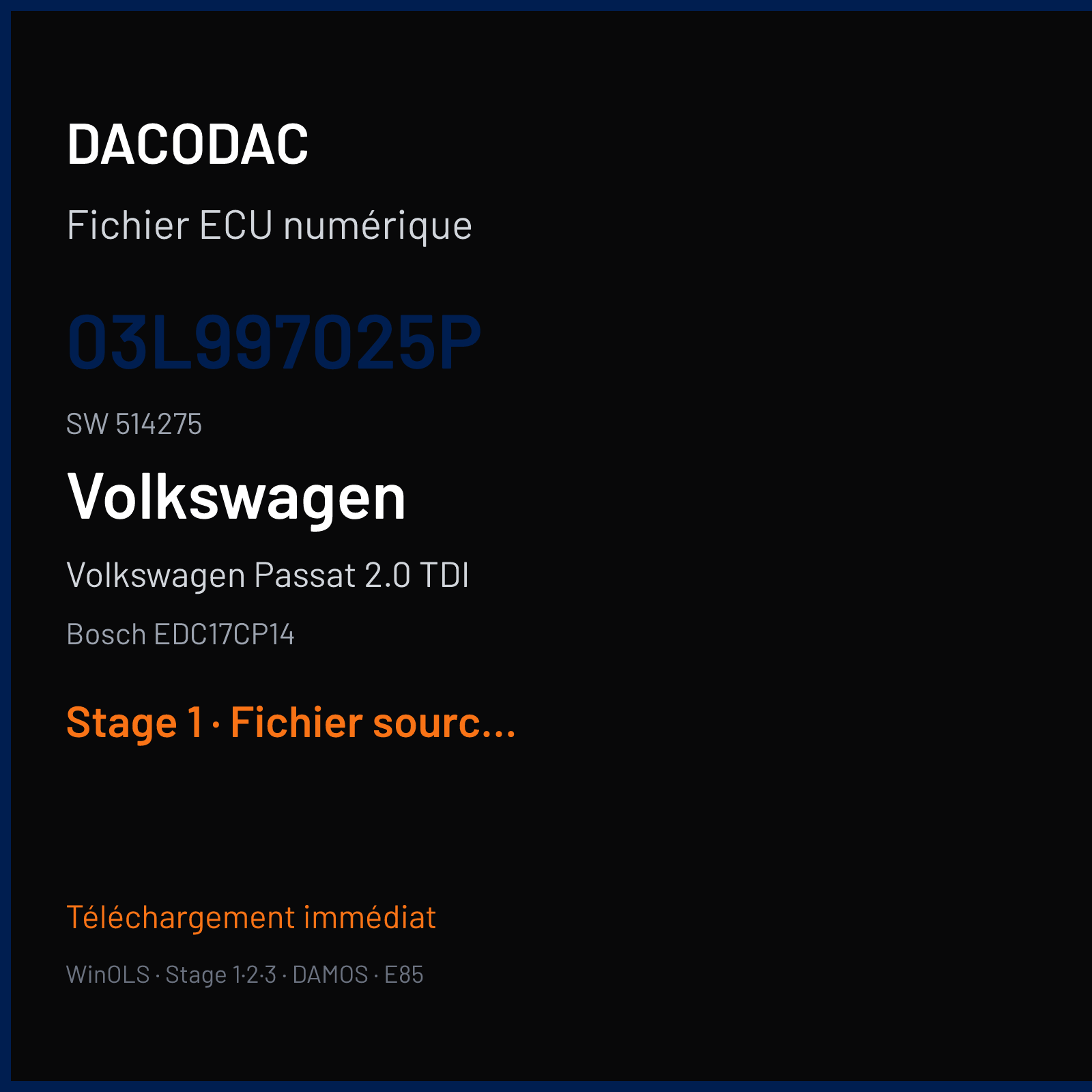 Volkswagen Passat 2.0 TDI (2010) — Bosch EDC17CP14 — 03L997025P · 514275 — Stage 1