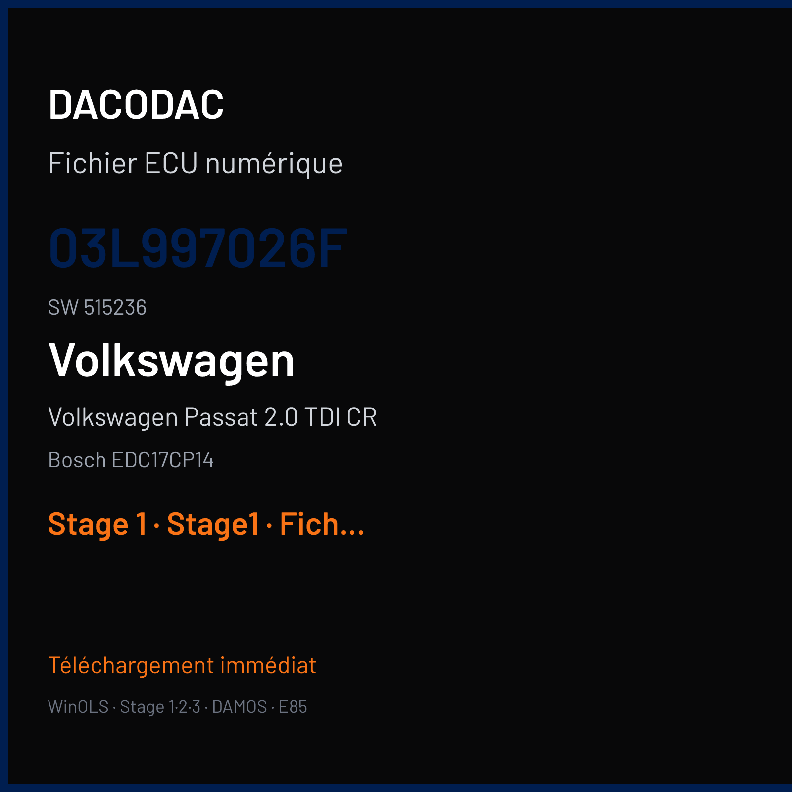 Volkswagen Passat 2.0 TDI CR (2009) — Bosch EDC17CP14 — 03L997026F · 515236 — Stage 1