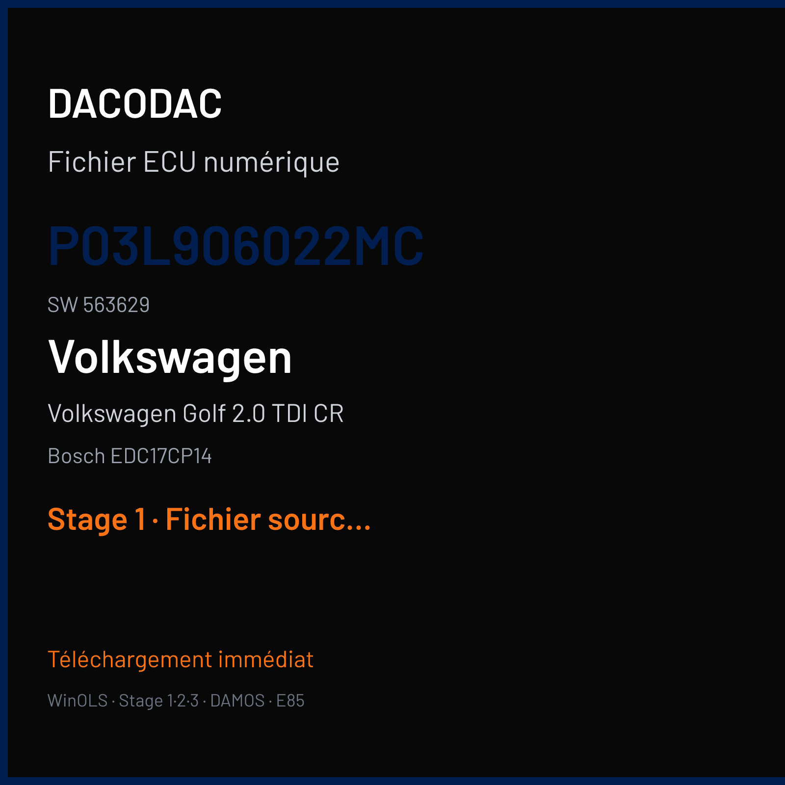 Volkswagen Golf 2.0 TDI CR (2010) — Bosch EDC17CP14 — P03L906022MC · 563629 — Stage 1